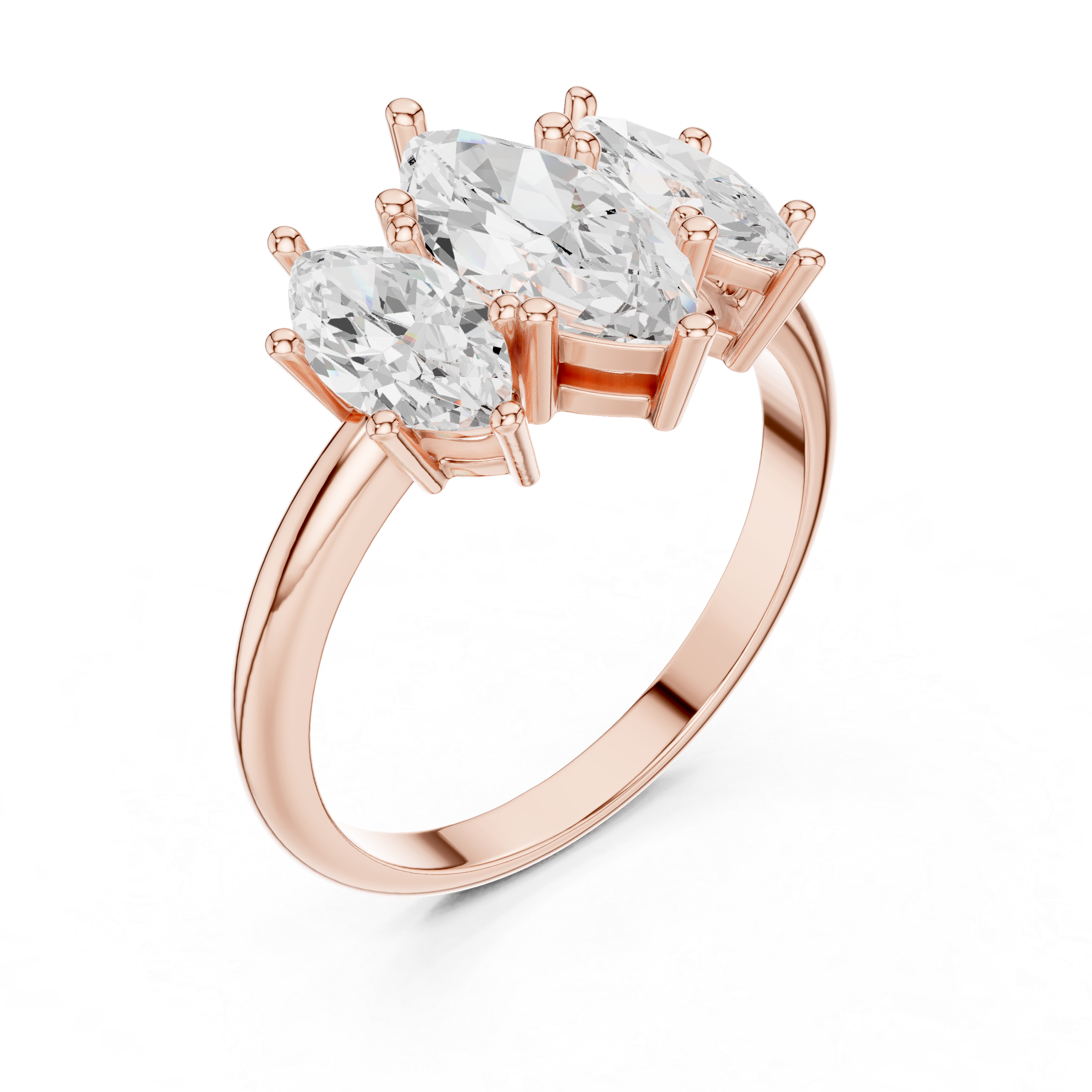 Three Stone Marquise Diamond Engagement Ring – Classic Trilogy Design