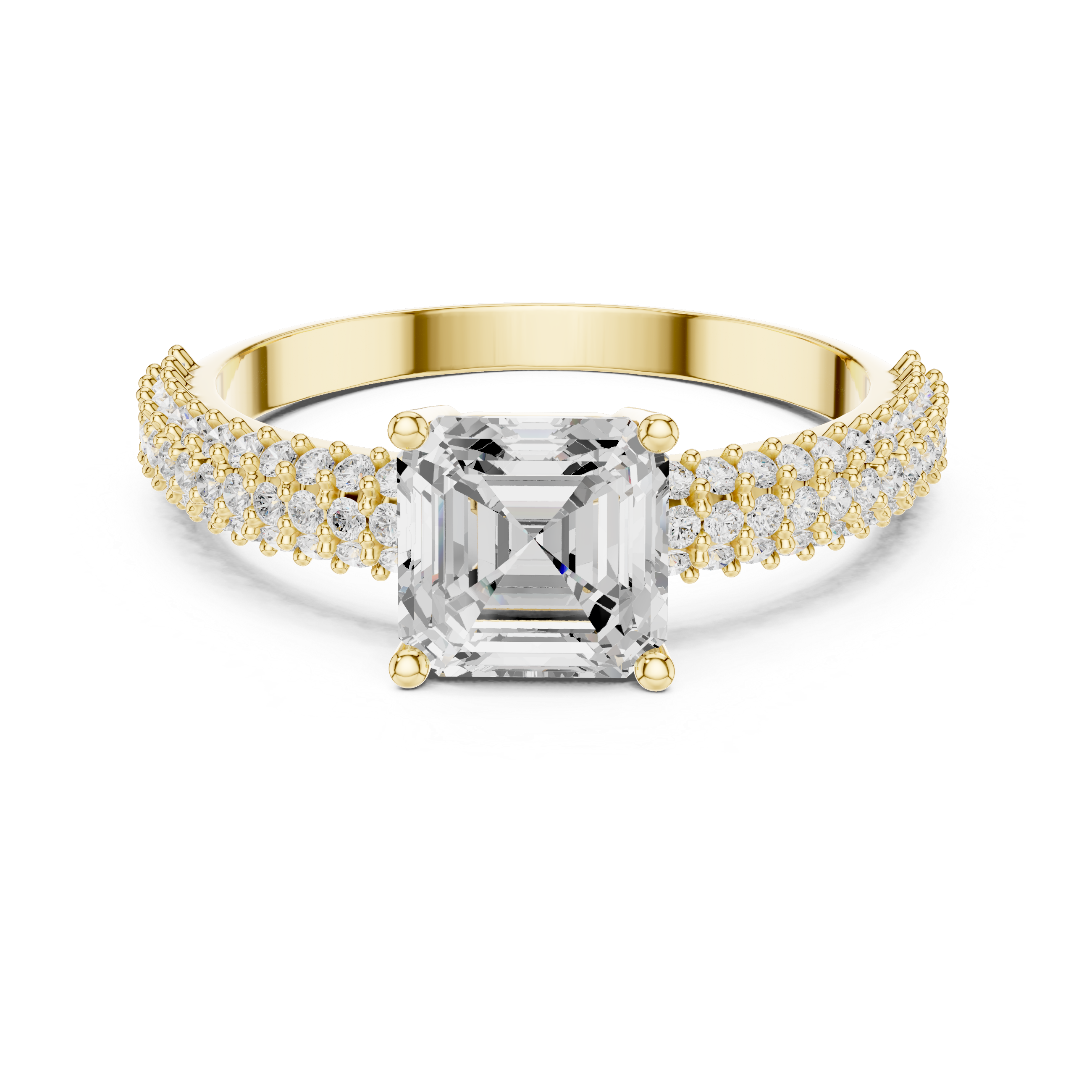 Asscher Cut Diamond Cluster Engagement Ring with Triple Pavé Split Shank