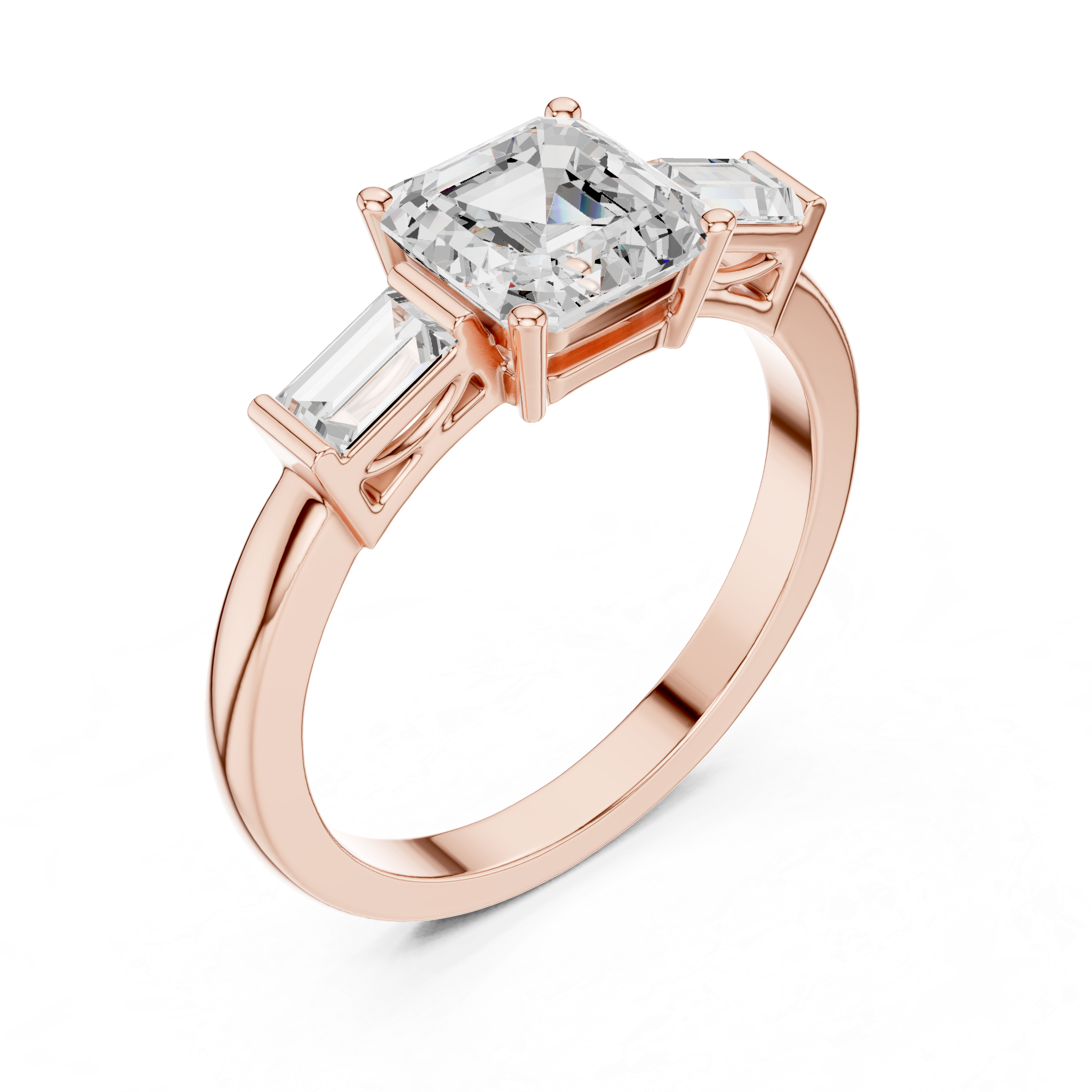 Asscher Cut Three Stone Engagement Ring