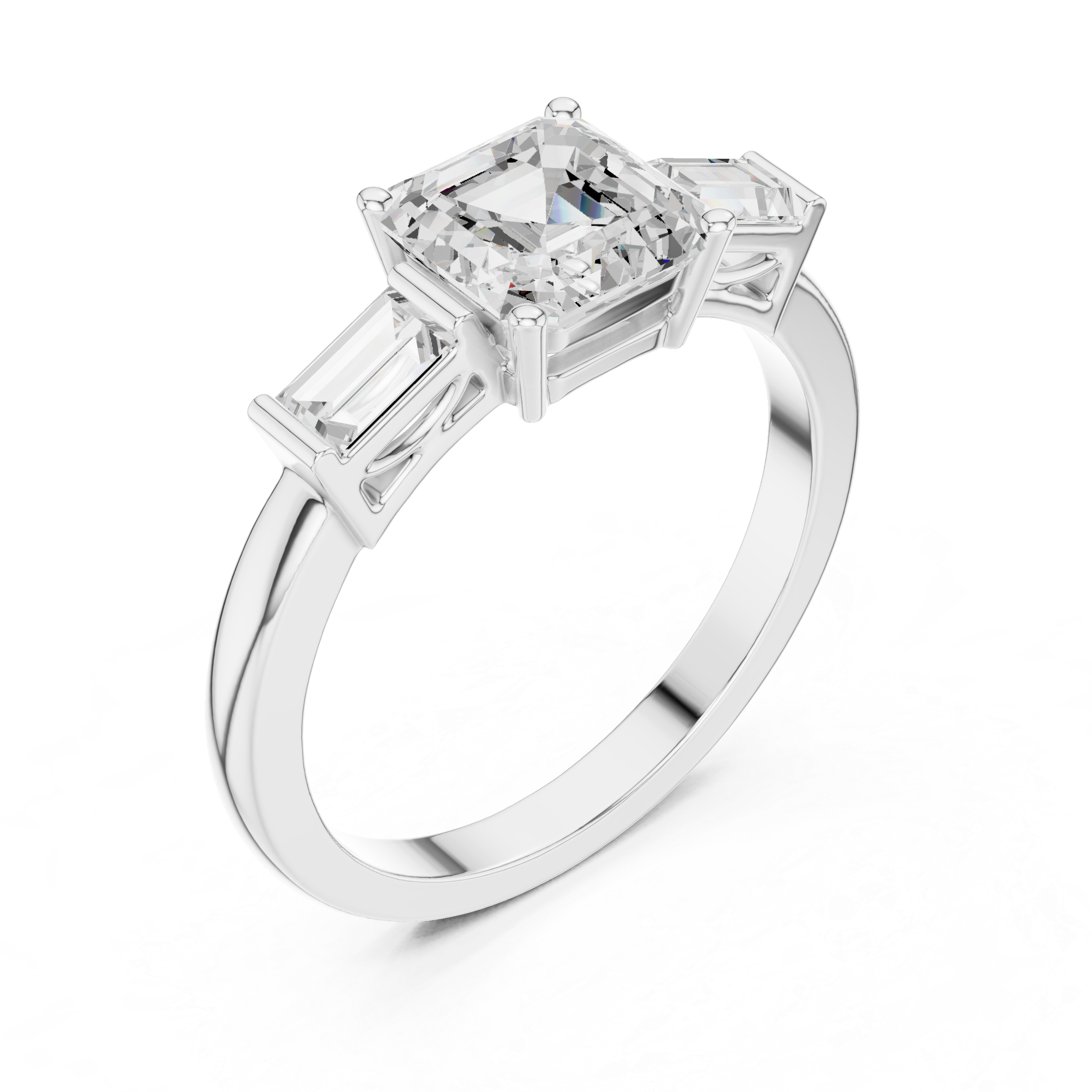 Asscher Cut Three Stone Engagement Ring