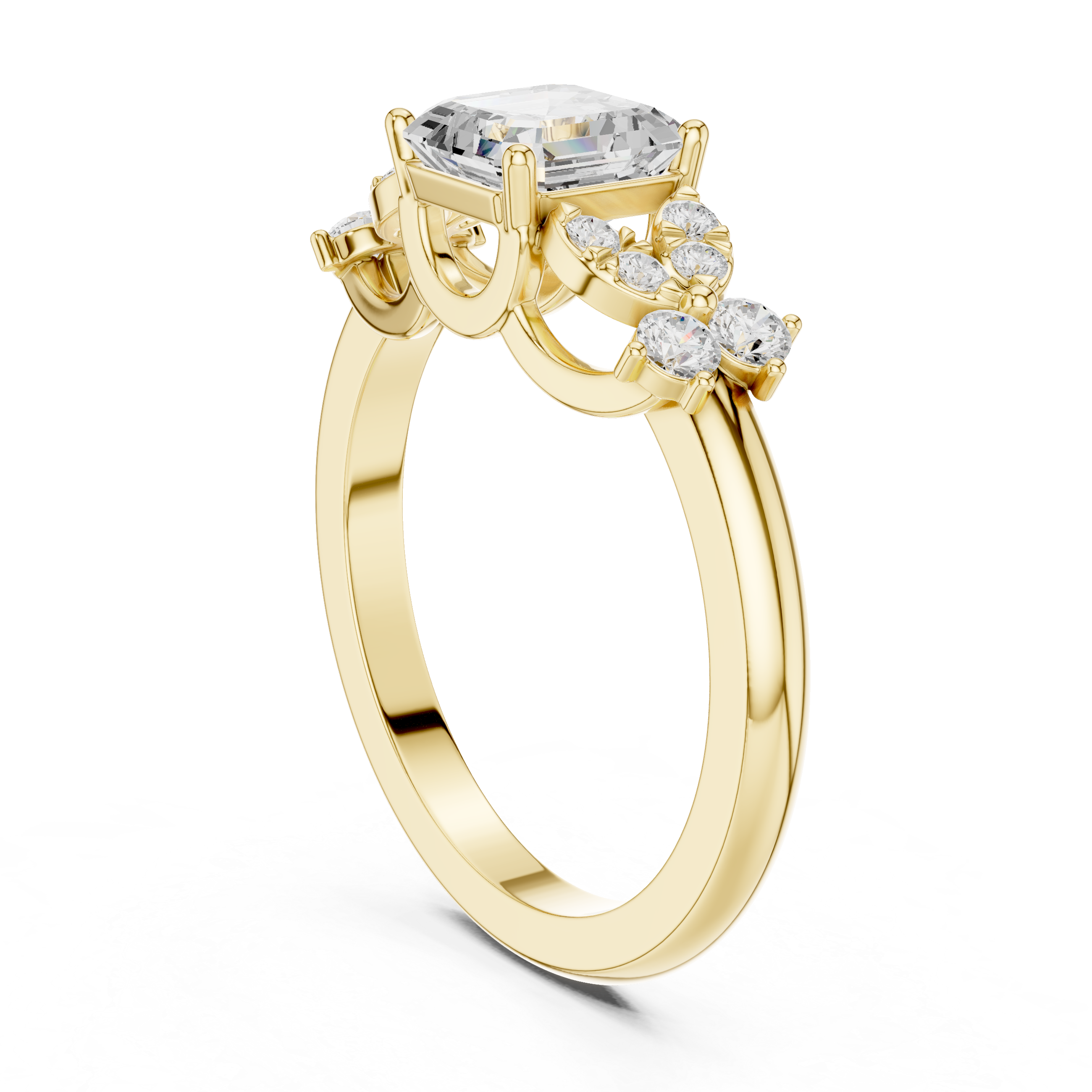 Asscher Cut Floral Halo Engagement Ring