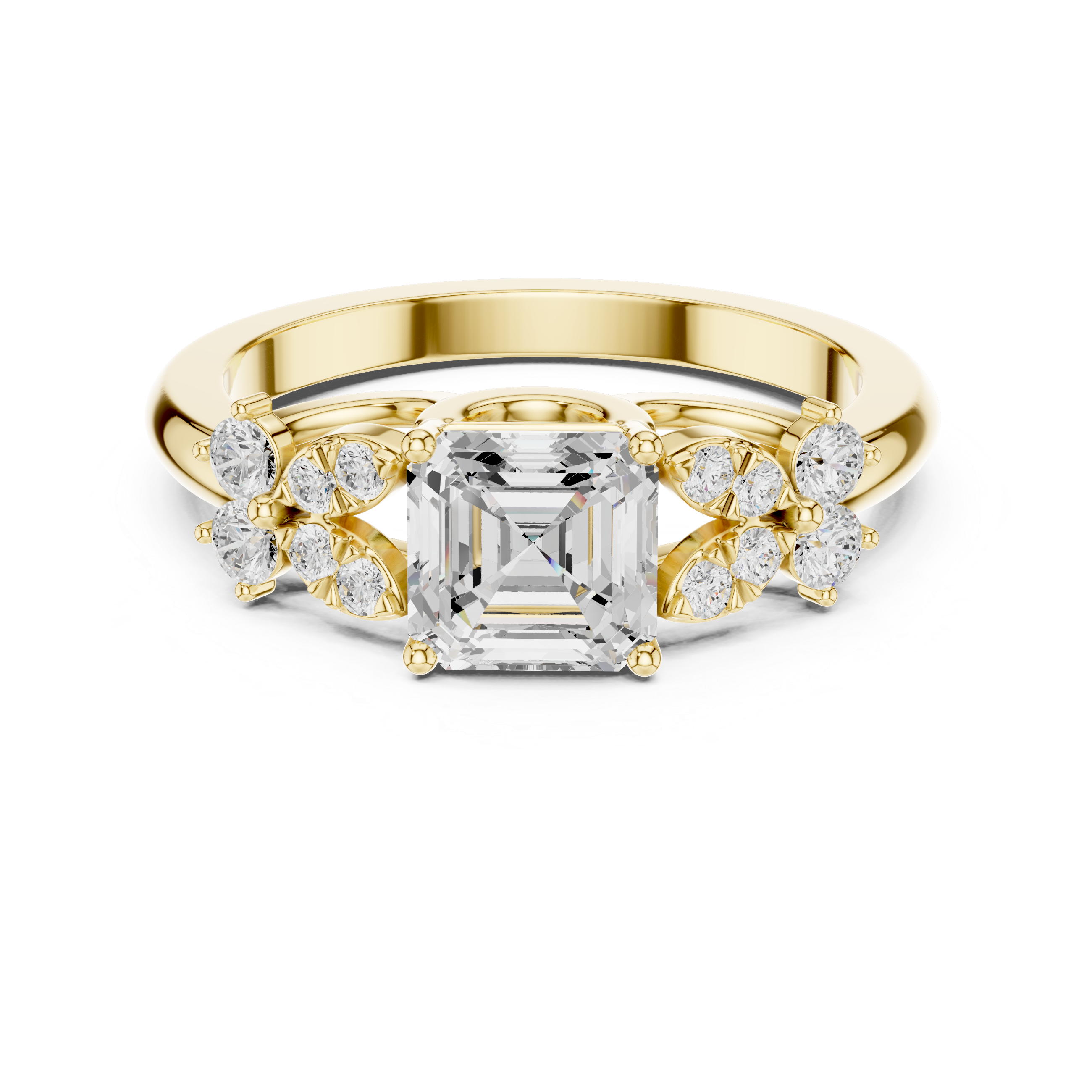 Asscher Cut Floral Halo Engagement Ring