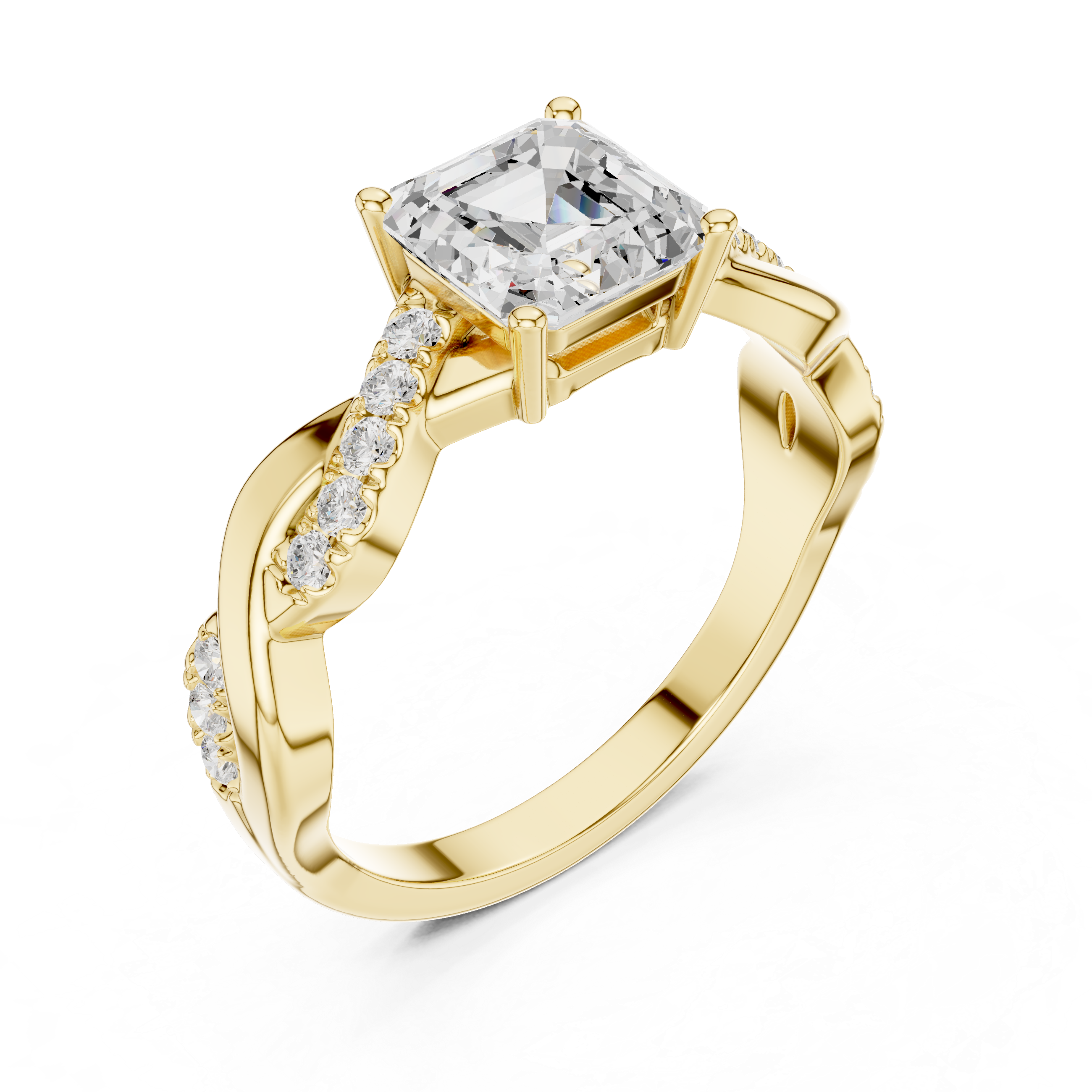 Twisted Infinity Asscher Cut Engagement Ring – Pavé Diamond Crossover Band | Vintage Inspired Solitaire Ring