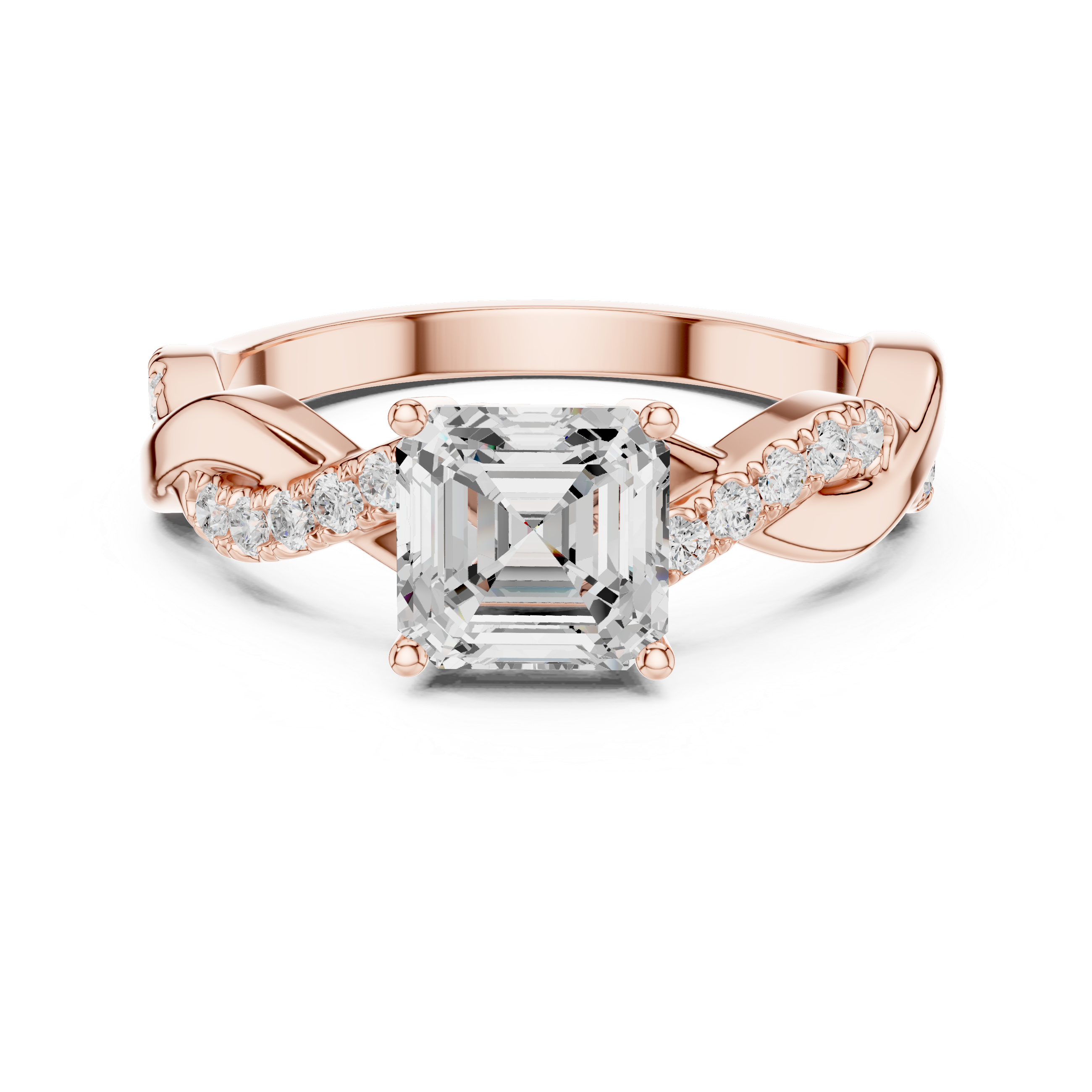 Twisted Infinity Asscher Cut Engagement Ring – Pavé Diamond Crossover Band | Vintage Inspired Solitaire Ring