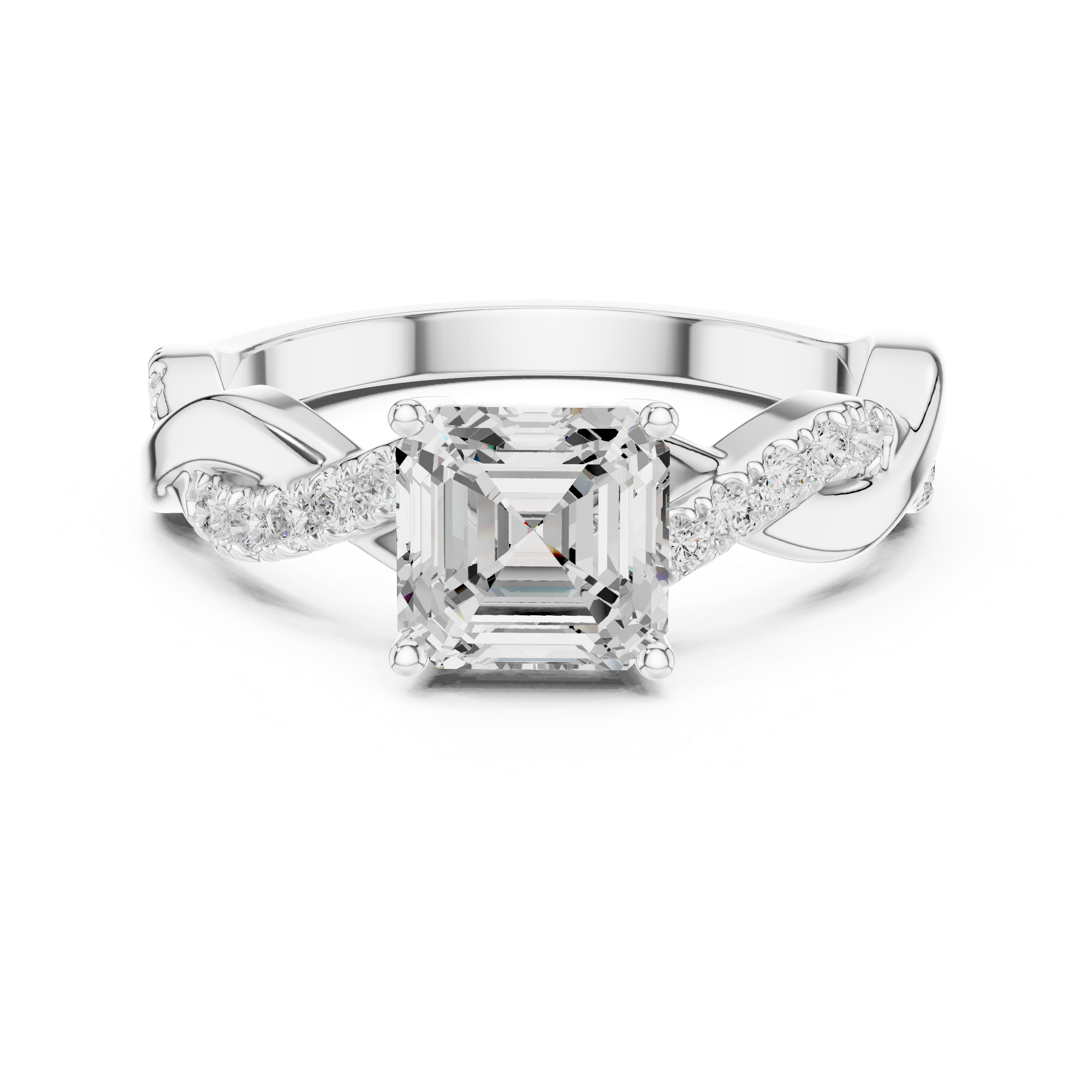 Twisted Infinity Asscher Cut Engagement Ring – Pavé Diamond Crossover Band | Vintage Inspired Solitaire Ring