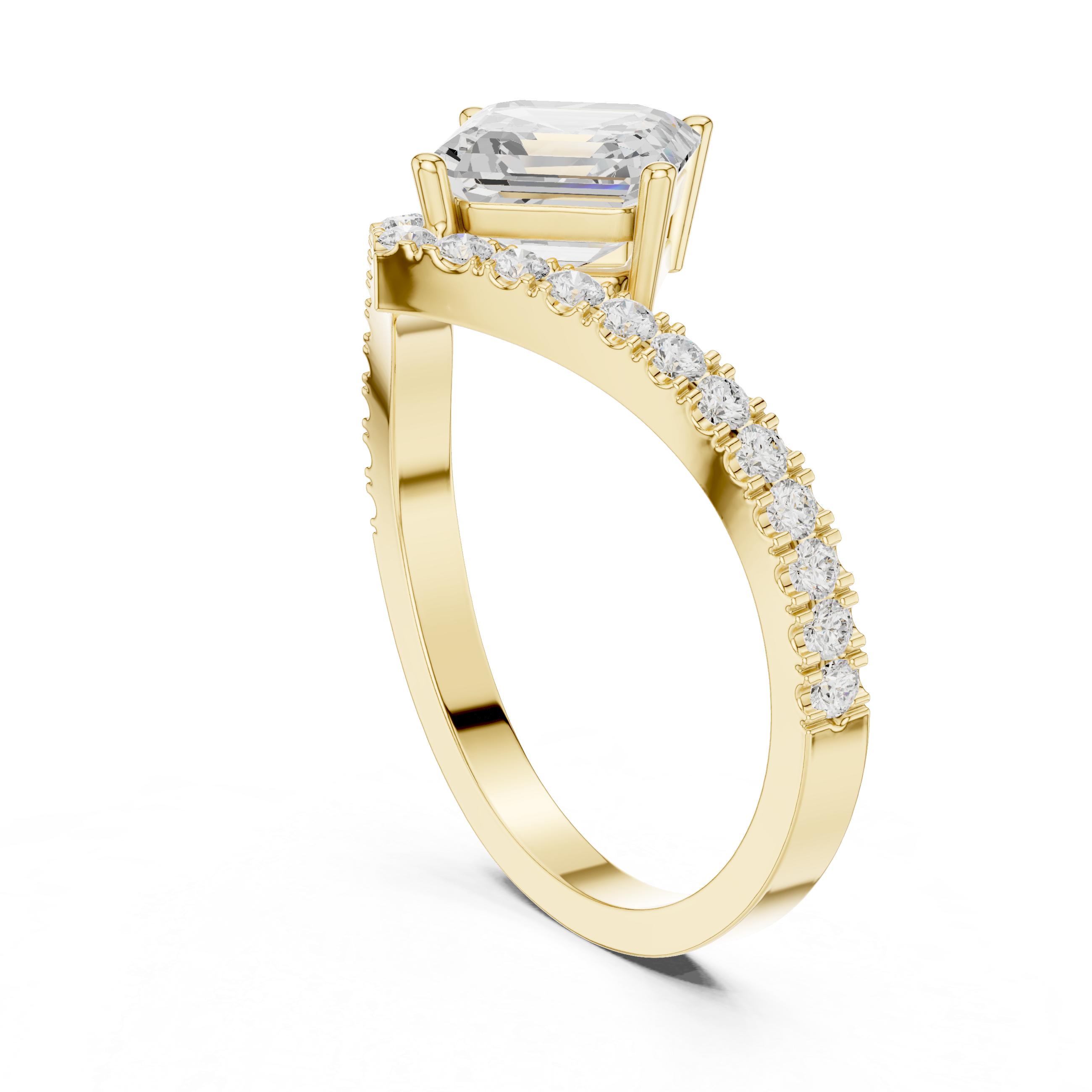 Asscher Cut Solitaire V Ring – Split Shank Diamond Engagement Ring | Geometric Statement Ring