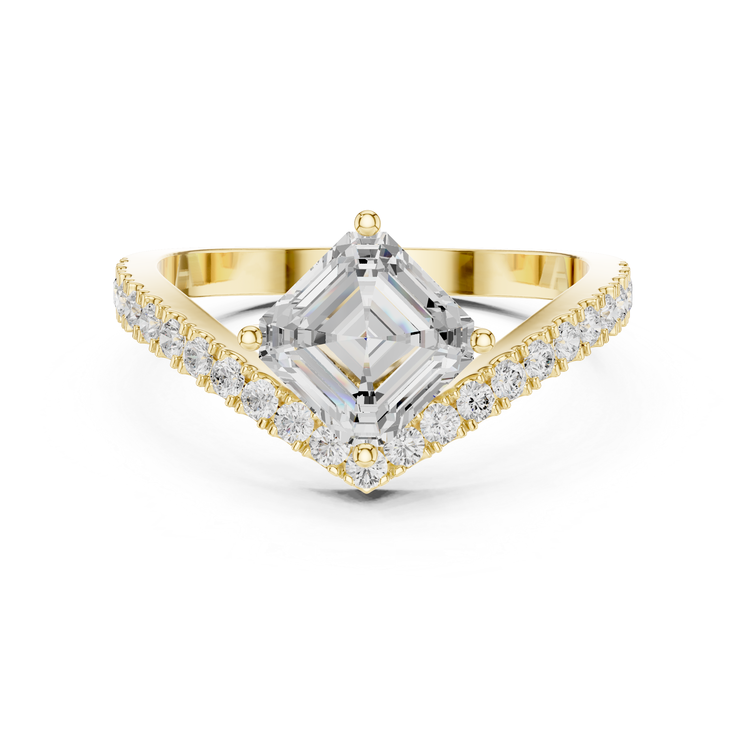 Asscher Cut Solitaire V Ring – Split Shank Diamond Engagement Ring | Geometric Statement Ring