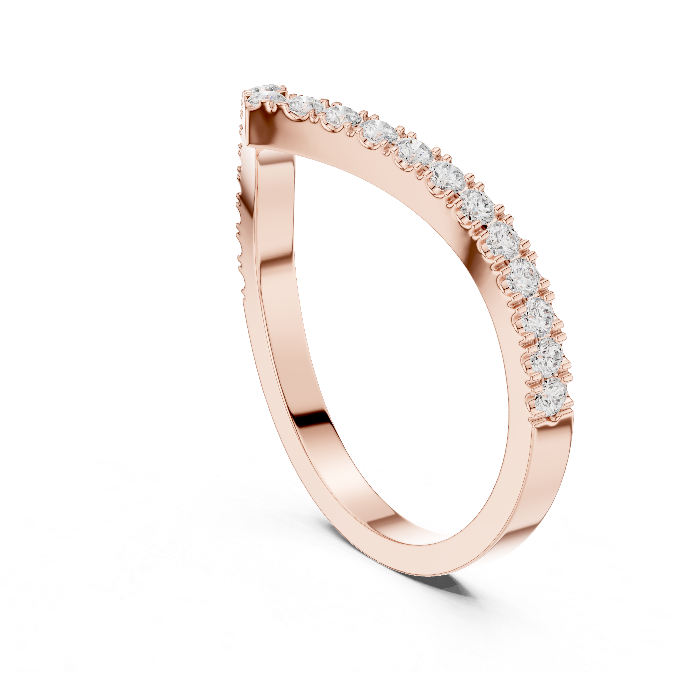 Chevron Diamond Wedding Band – V-Shaped Stackable Ring | Minimalist Curved Bridal Band