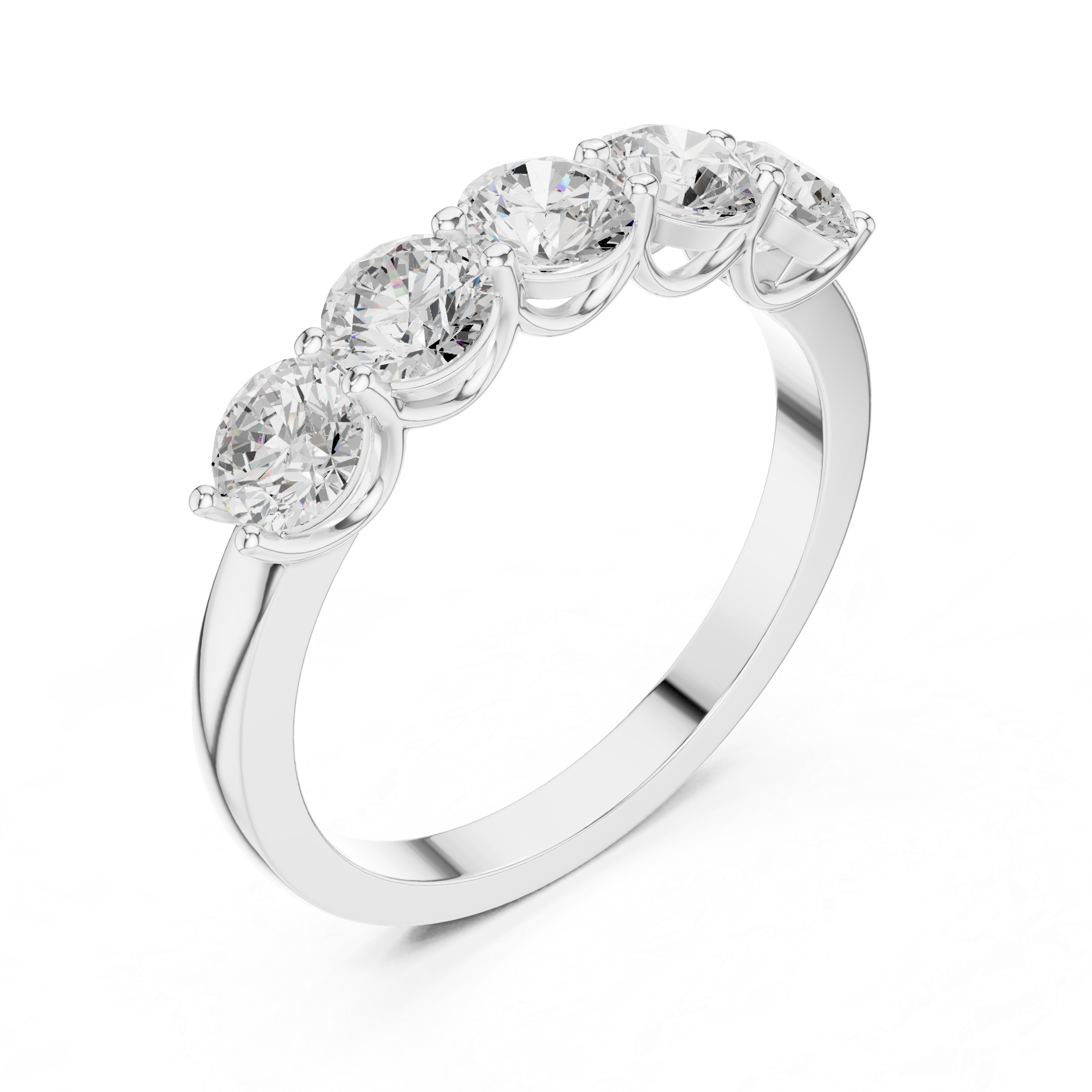 Five Stone Round Cut Diamond Anniversary Ring – Classic Shared Prong Wedding Band