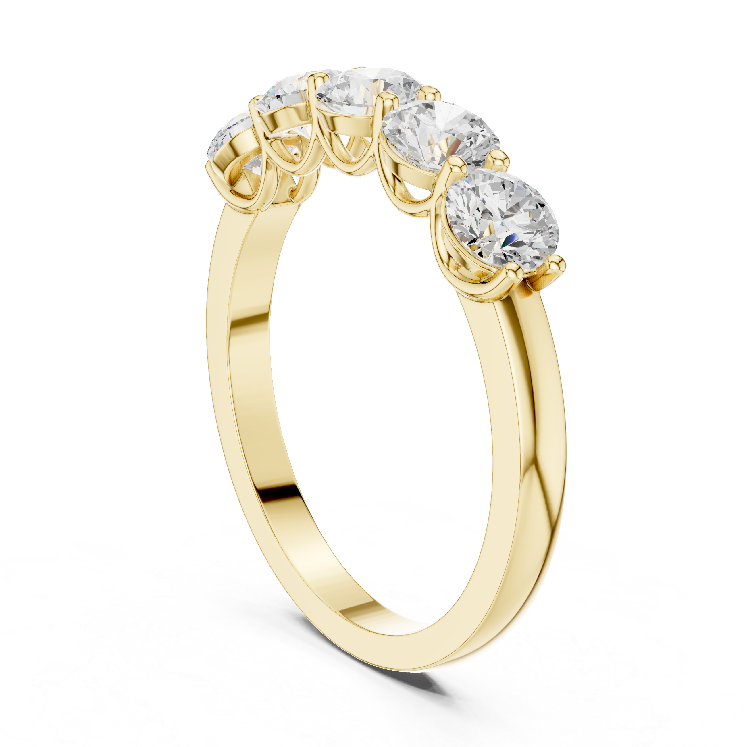 Five Stone Round Cut Diamond Anniversary Ring – Classic Shared Prong Wedding Band
