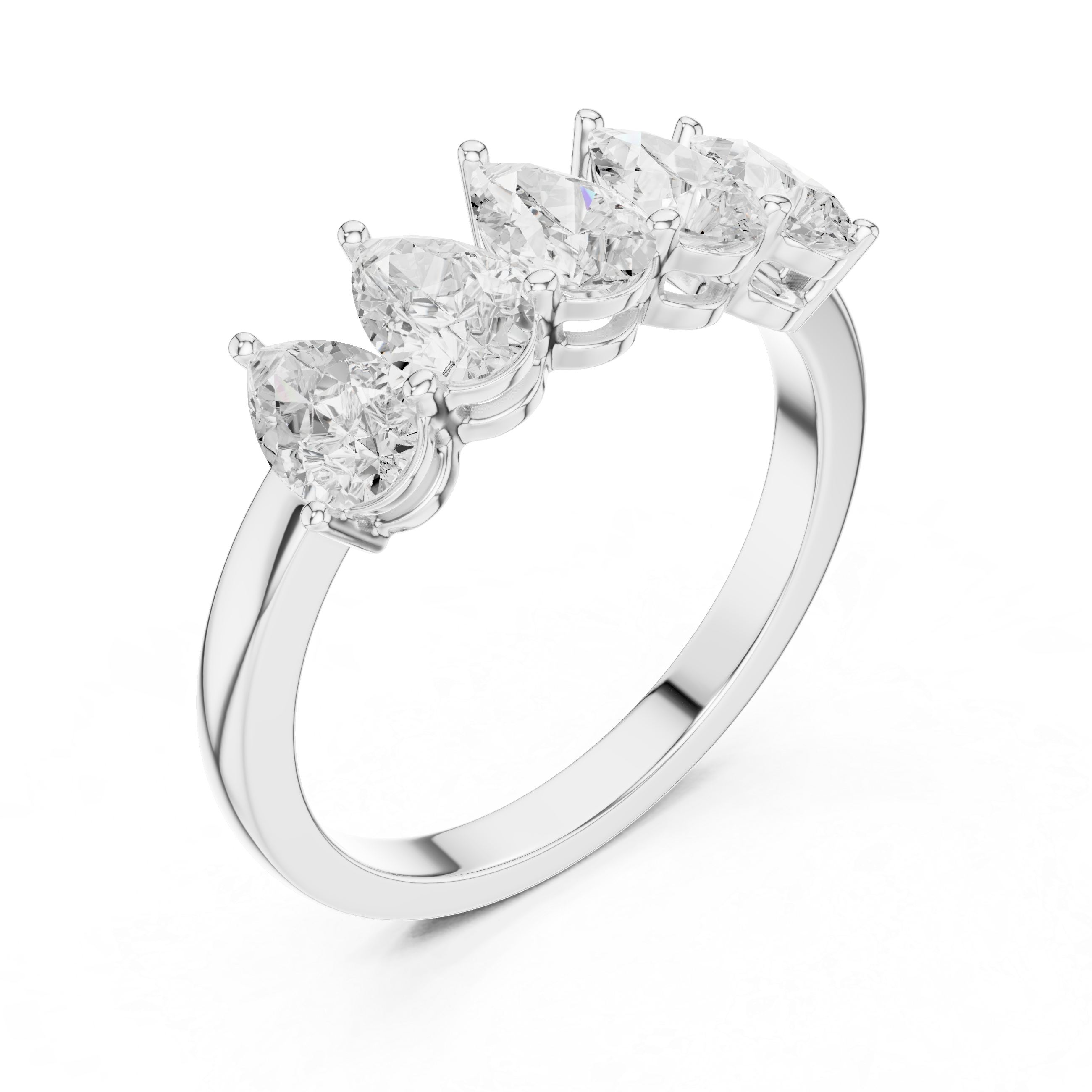 Five Stone Pear Cut Anniversary Ring – Pear Diamond Wedding Band