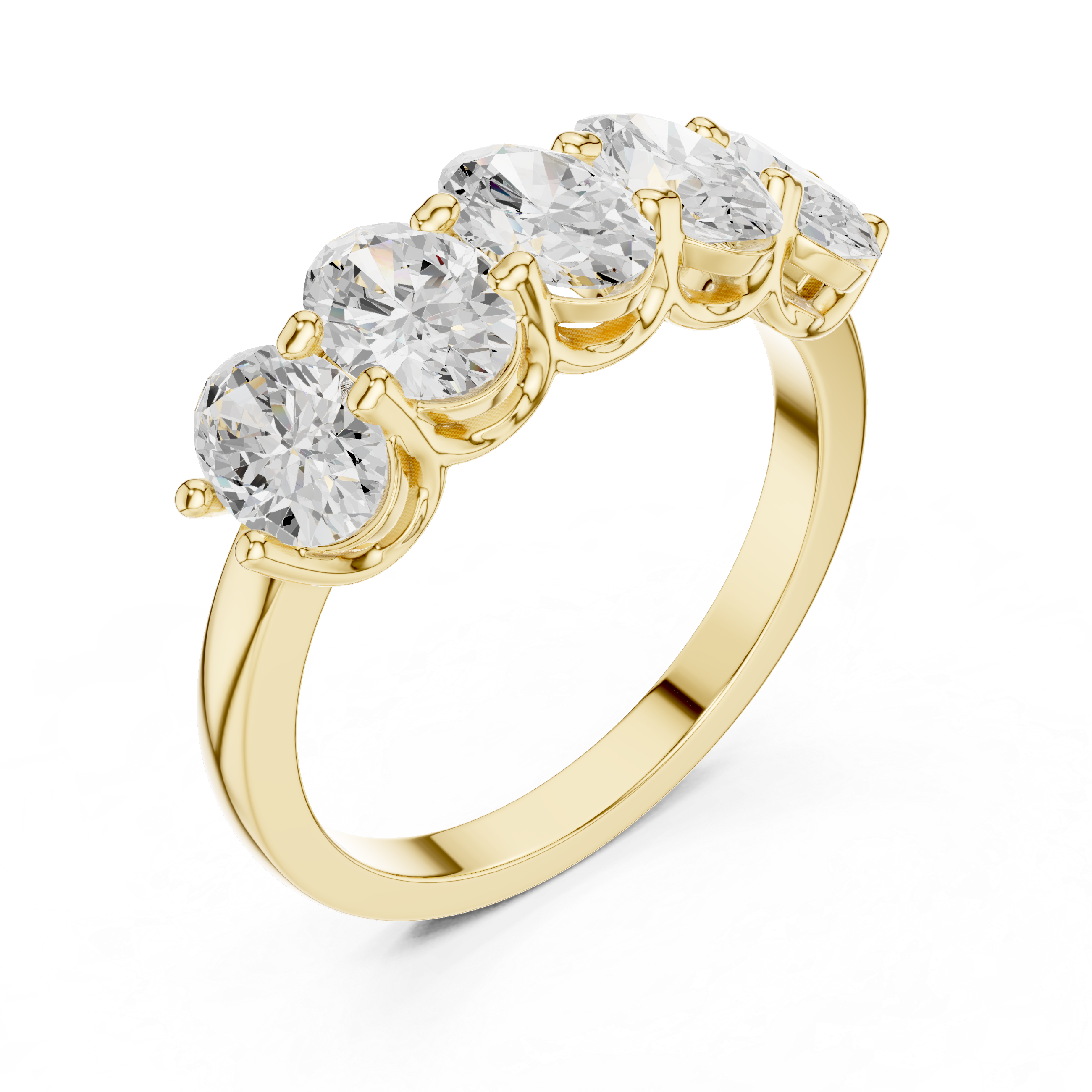 Five Stone Oval Cut Anniversary Ring – Shared Prong Wedding Band