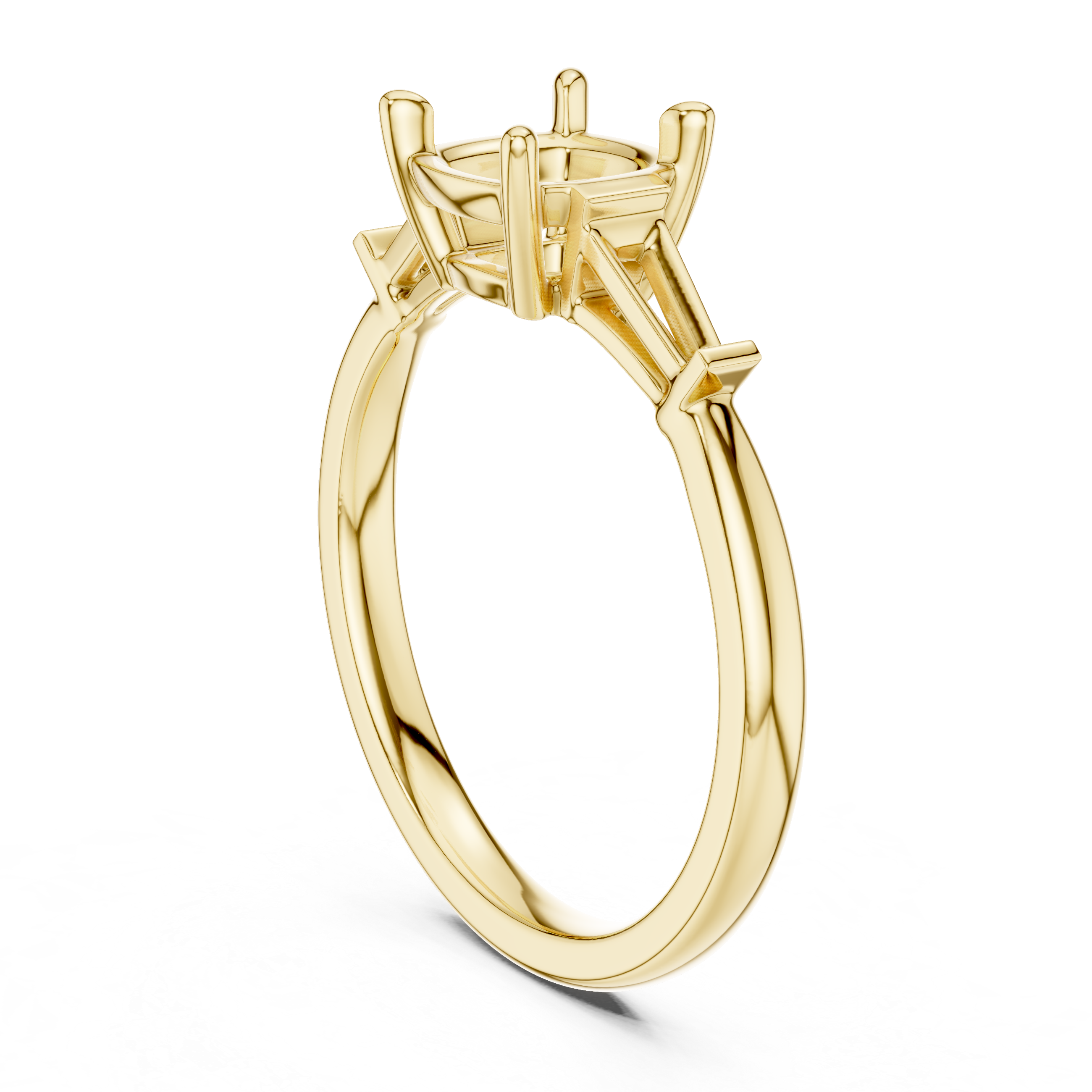 Cushion Cut Three Stone Diamond Engagement Ring with Baguette Side Stones