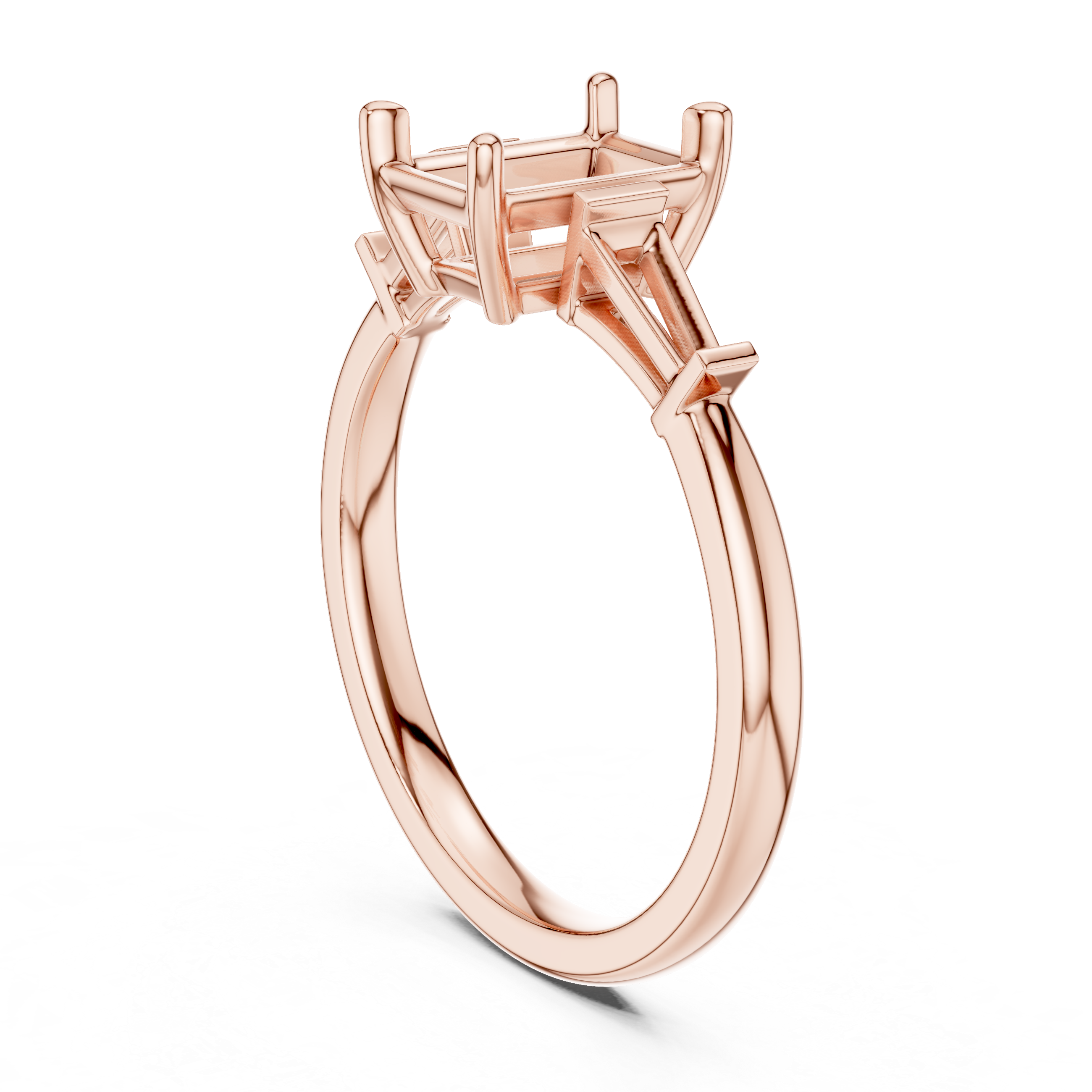 Radiant Cut Three Stone Diamond Engagement Ring with Tapered Baguette Side Stones
