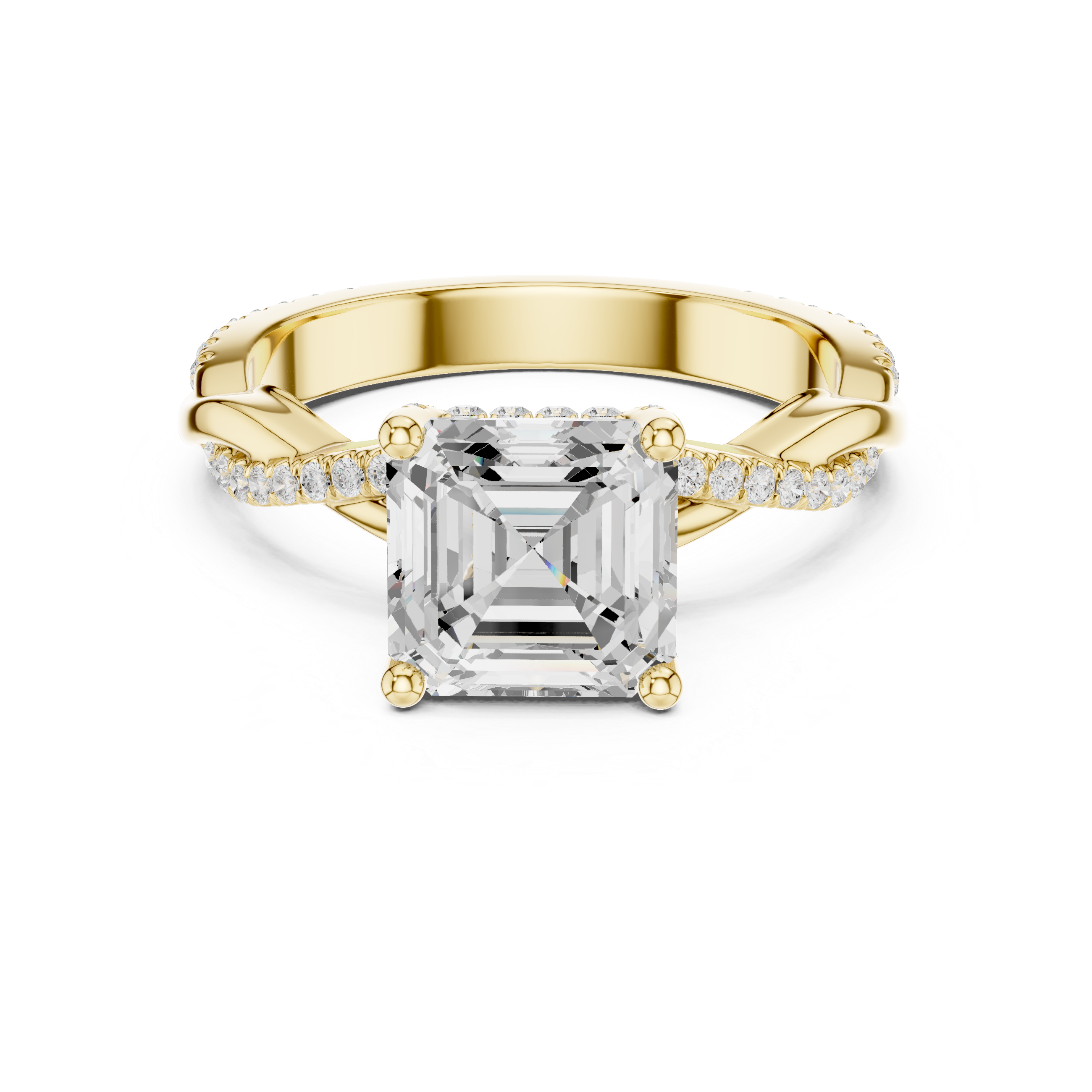 Twisted Pavé Asscher Cut Engagement Ring with Split Shank Design