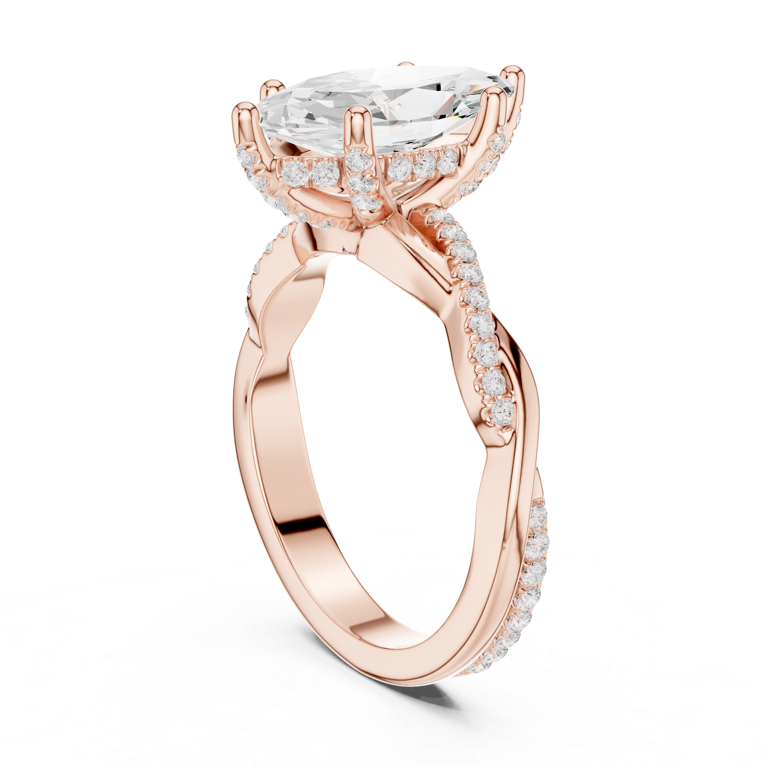 Twisted Pavé Marquise Cut Engagement Ring with Cathedral Split Shank