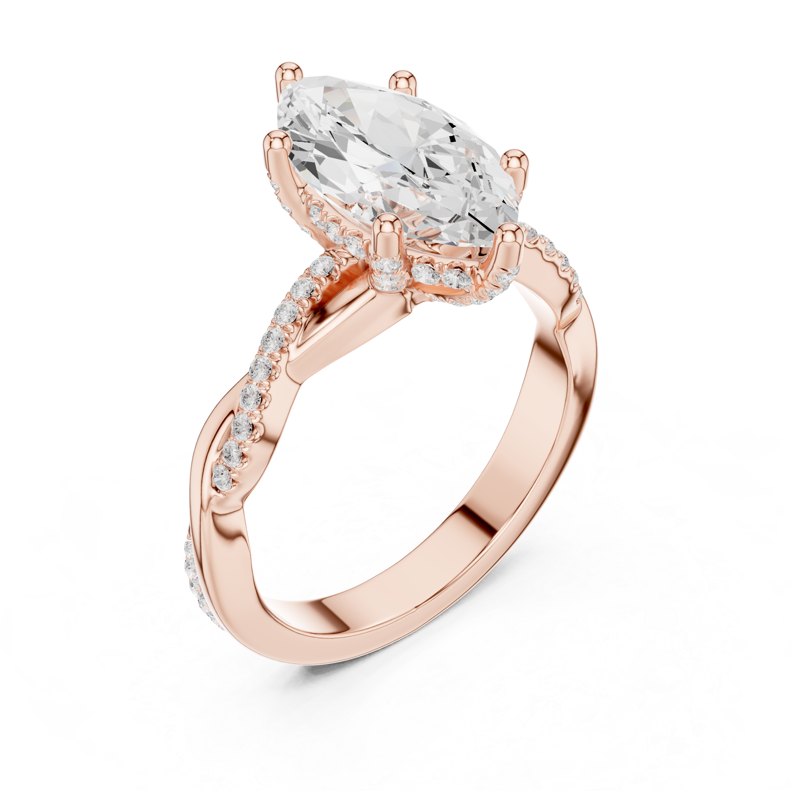 Twisted Pavé Marquise Cut Engagement Ring with Cathedral Split Shank