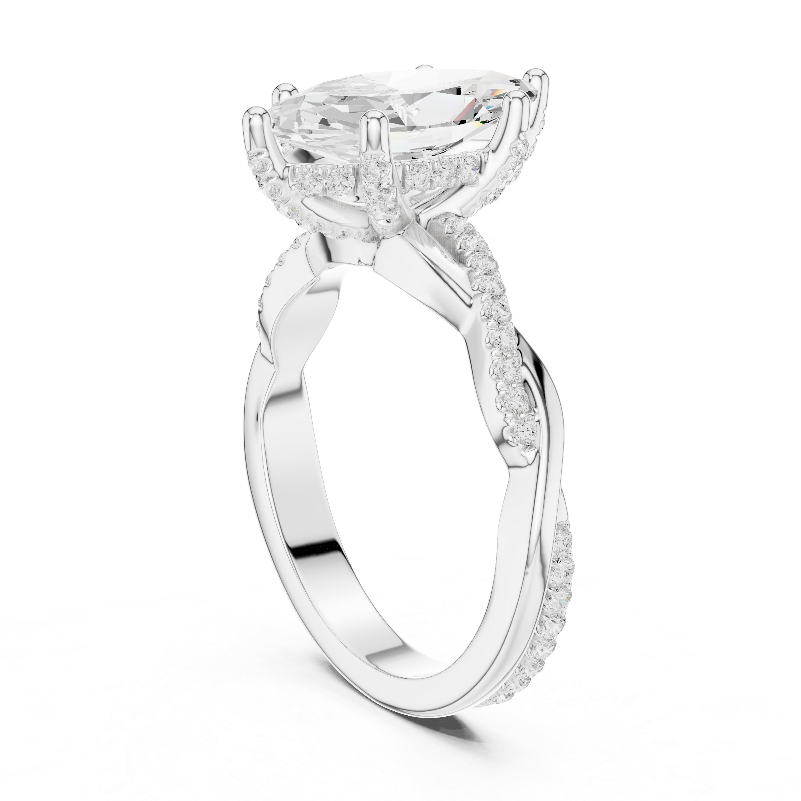 Twisted Pavé Marquise Cut Engagement Ring with Cathedral Split Shank