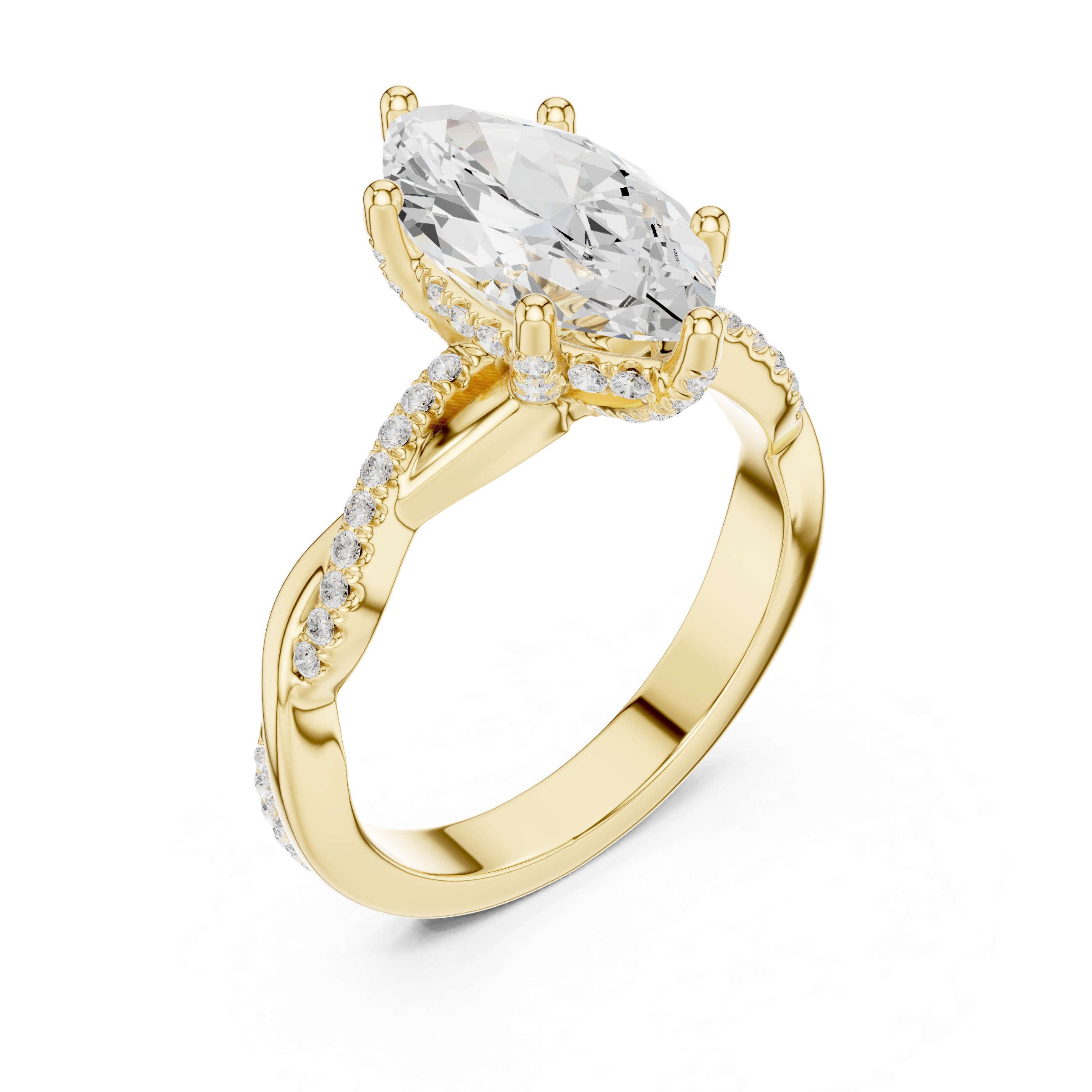 Twisted Pavé Marquise Cut Engagement Ring with Cathedral Split Shank
