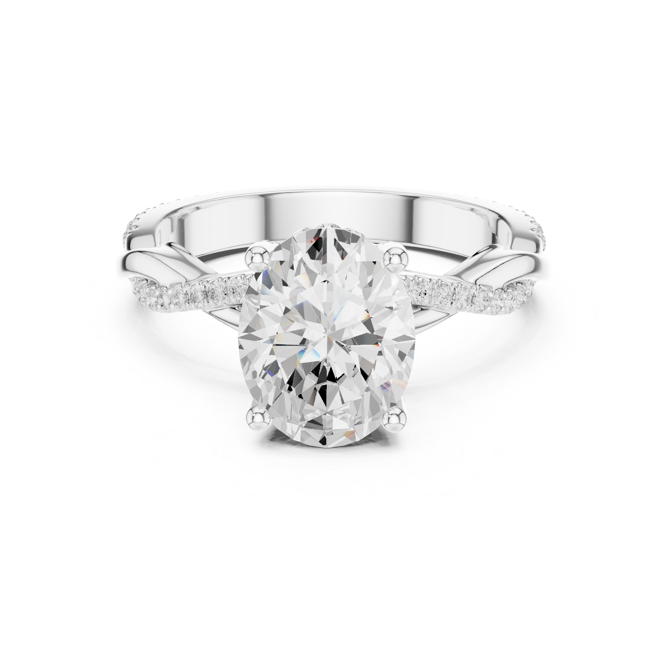 Twisted Pavé Oval Cut Engagement Ring with Cathedral Split Shank