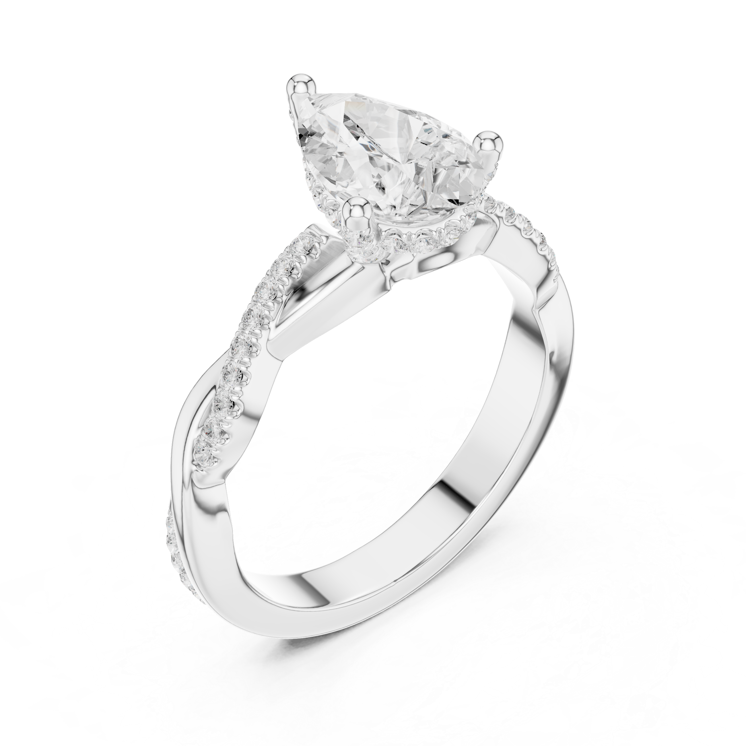 Twisted Pavé Pear Cut Engagement Ring with Cathedral Split Shank