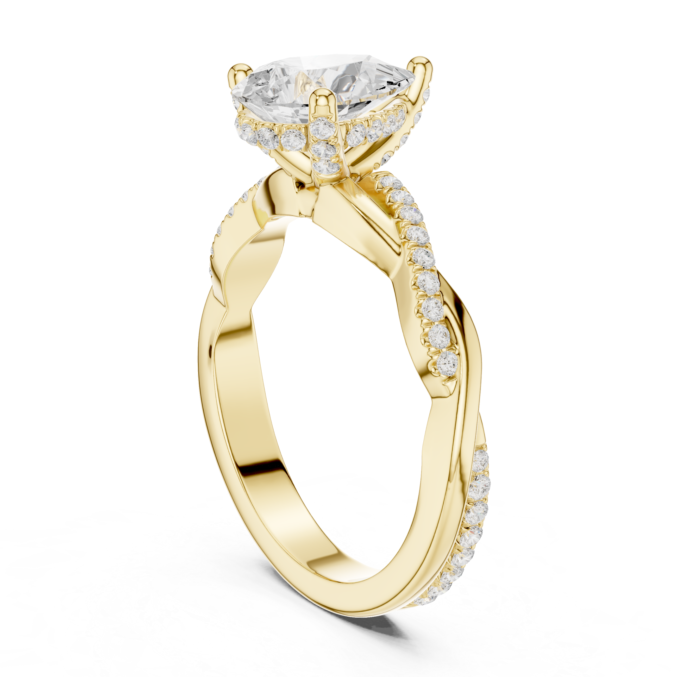 Twisted Pavé Pear Cut Engagement Ring with Cathedral Split Shank