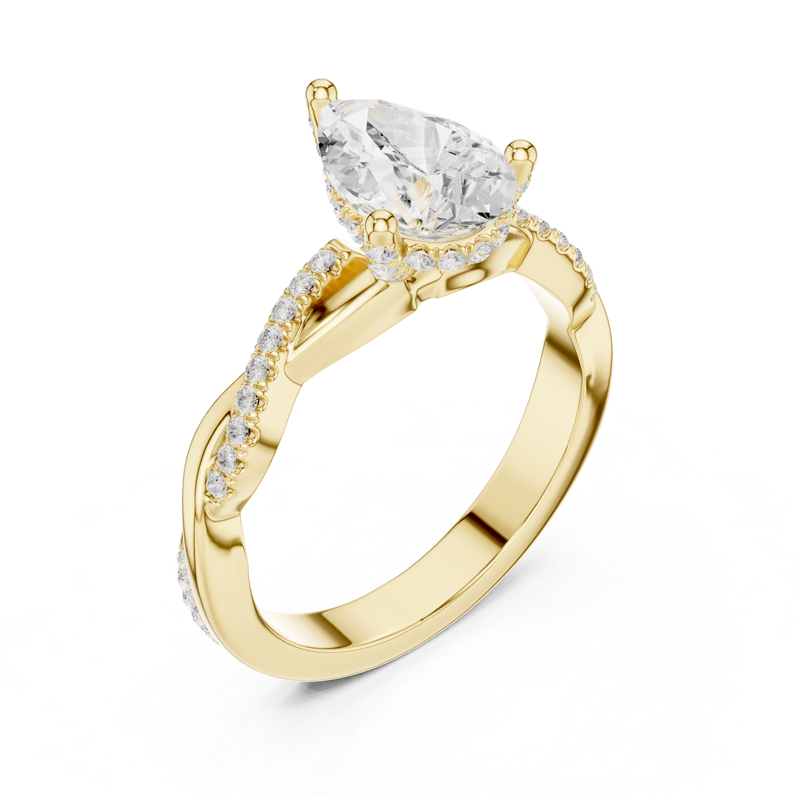 Twisted Pavé Pear Cut Engagement Ring with Cathedral Split Shank