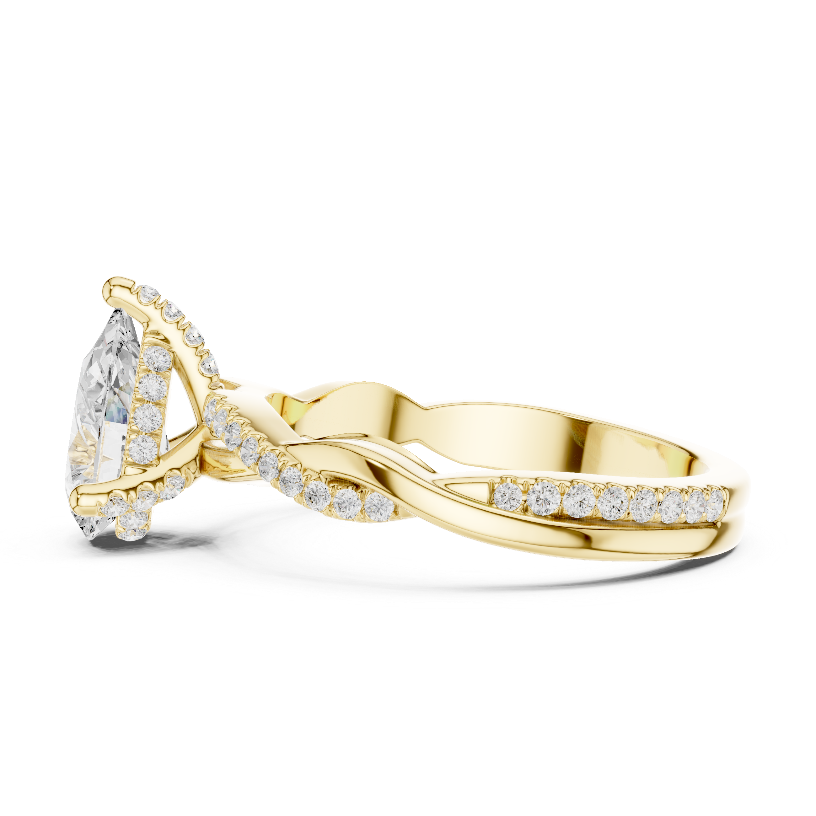 Twisted Pavé Pear Cut Engagement Ring with Cathedral Split Shank