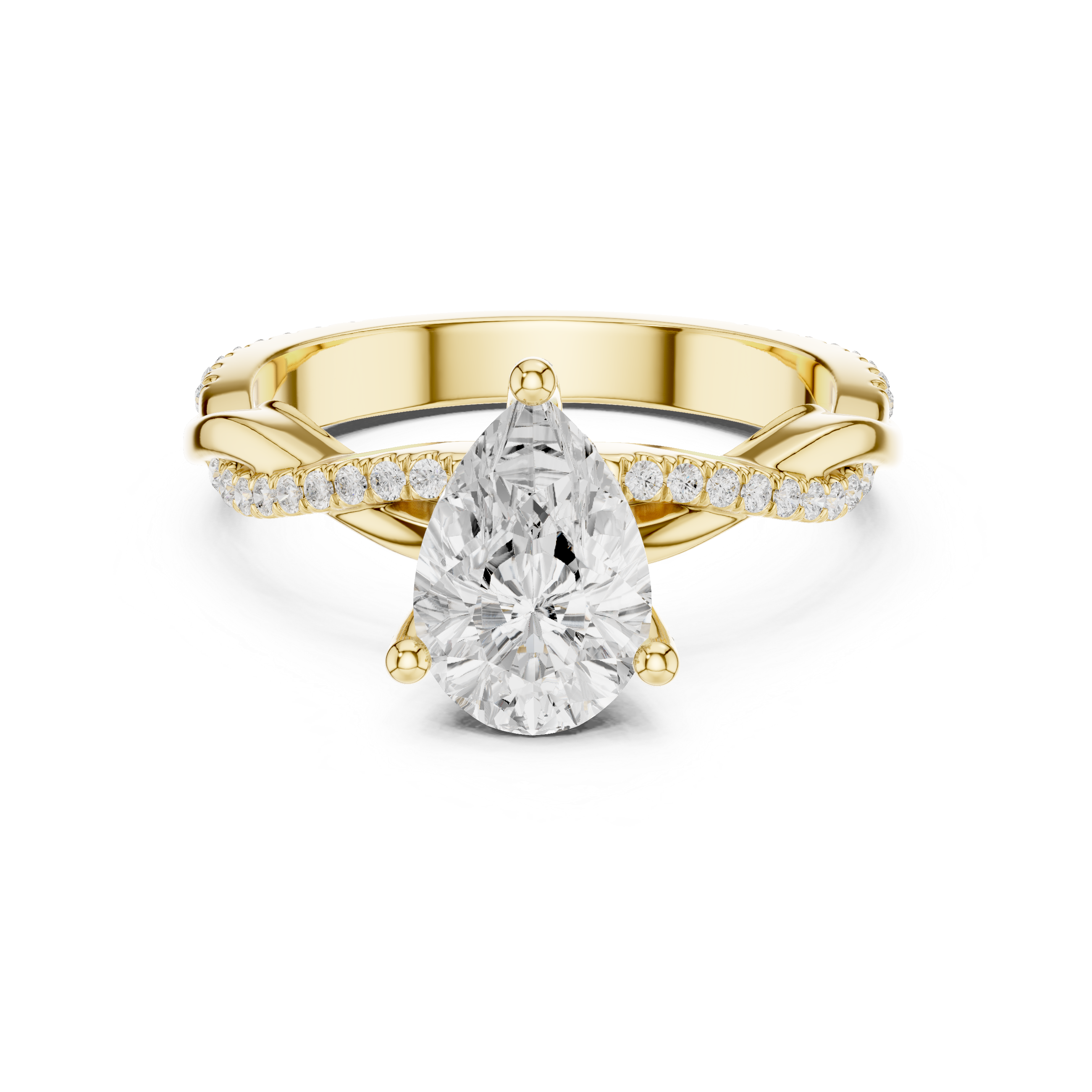 Twisted Pavé Pear Cut Engagement Ring with Cathedral Split Shank