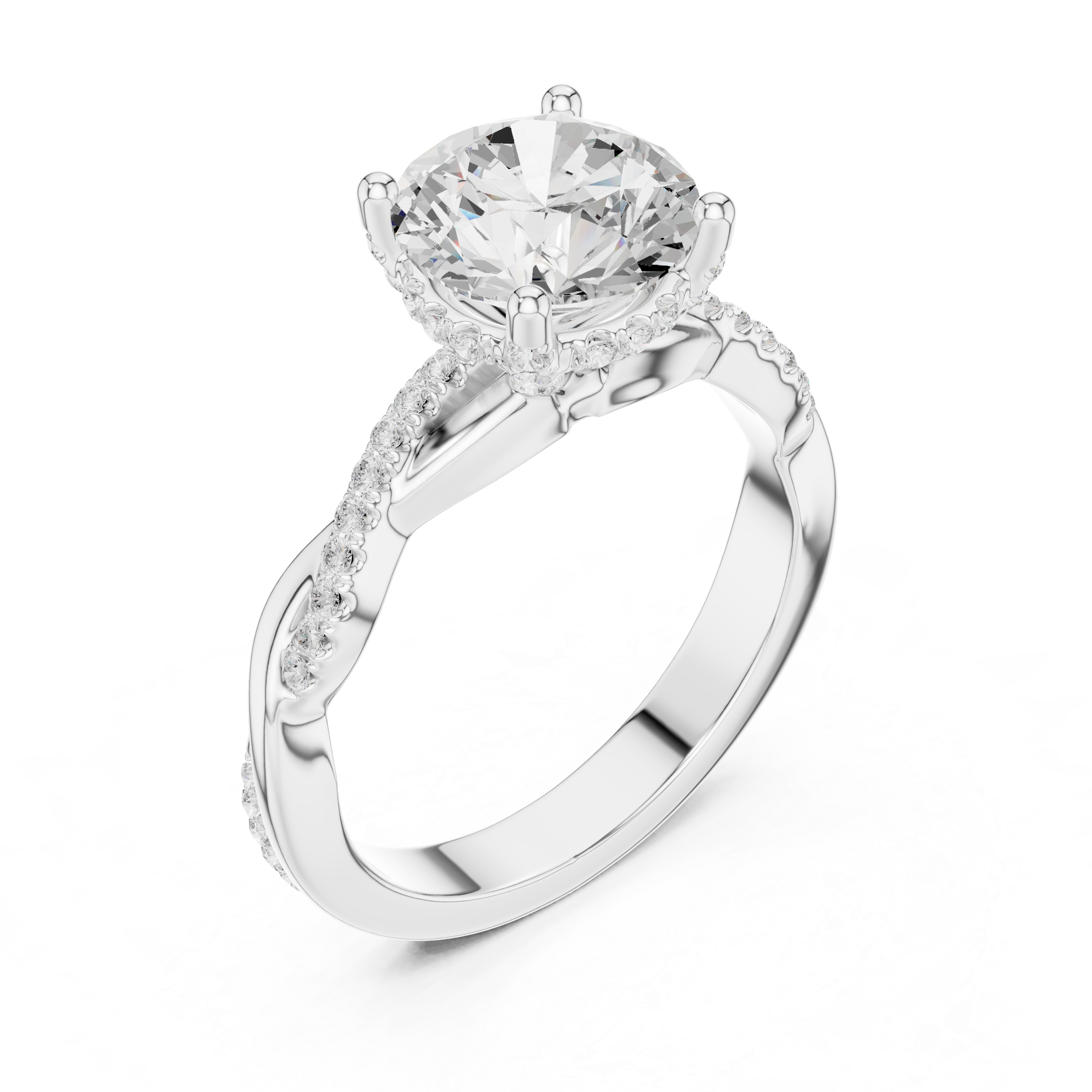 Twisted Pavé Round Cut Engagement Ring with Cathedral Setting