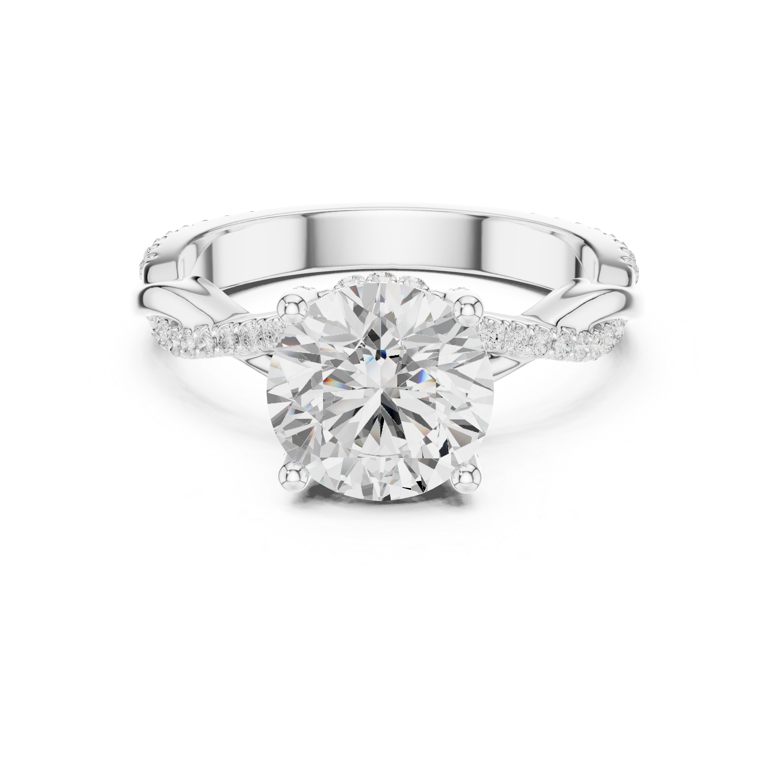 Twisted Pavé Round Cut Engagement Ring with Cathedral Setting