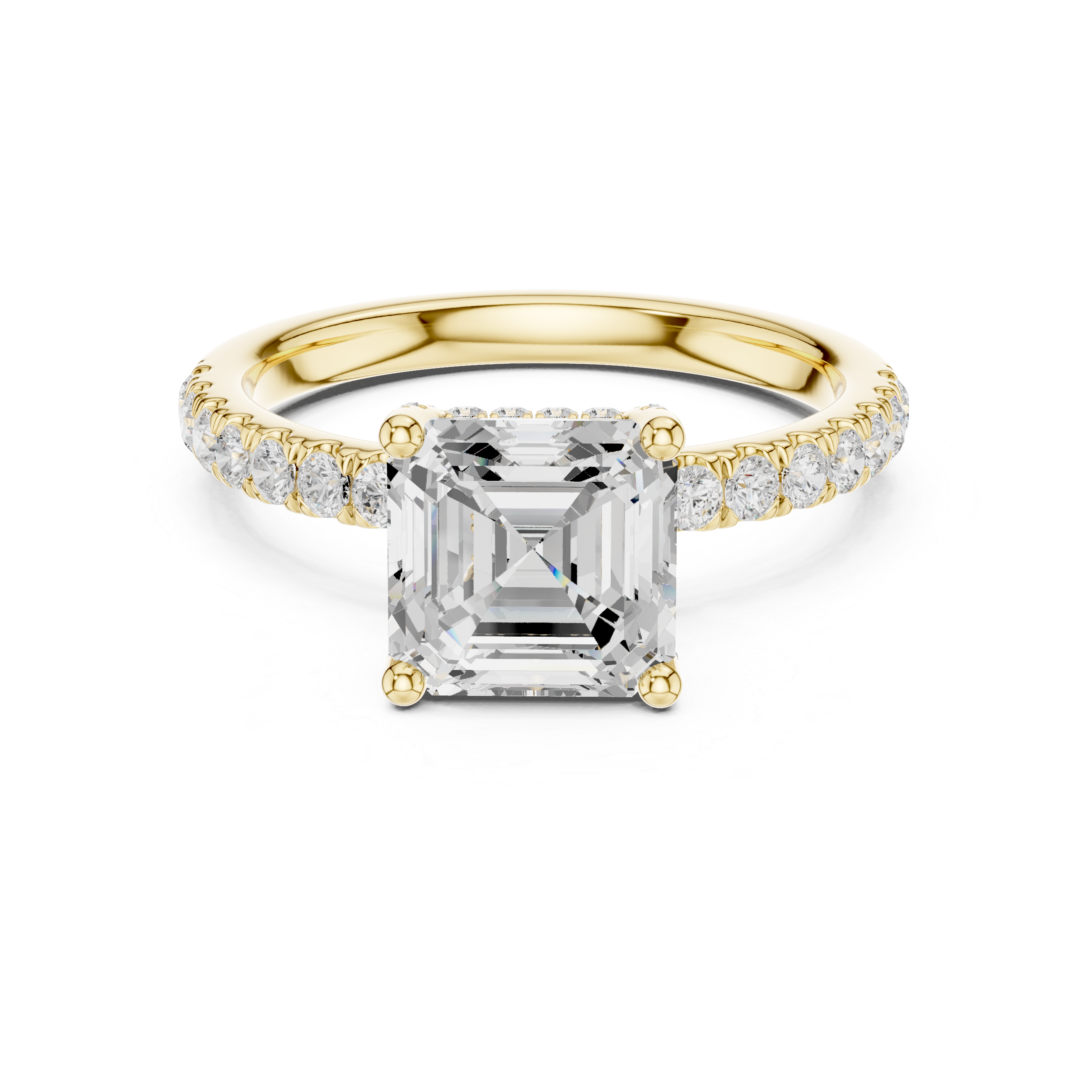 Asscher Cut Halo-Inspired Solitaire Engagement Ring with Pavé Diamond Band
