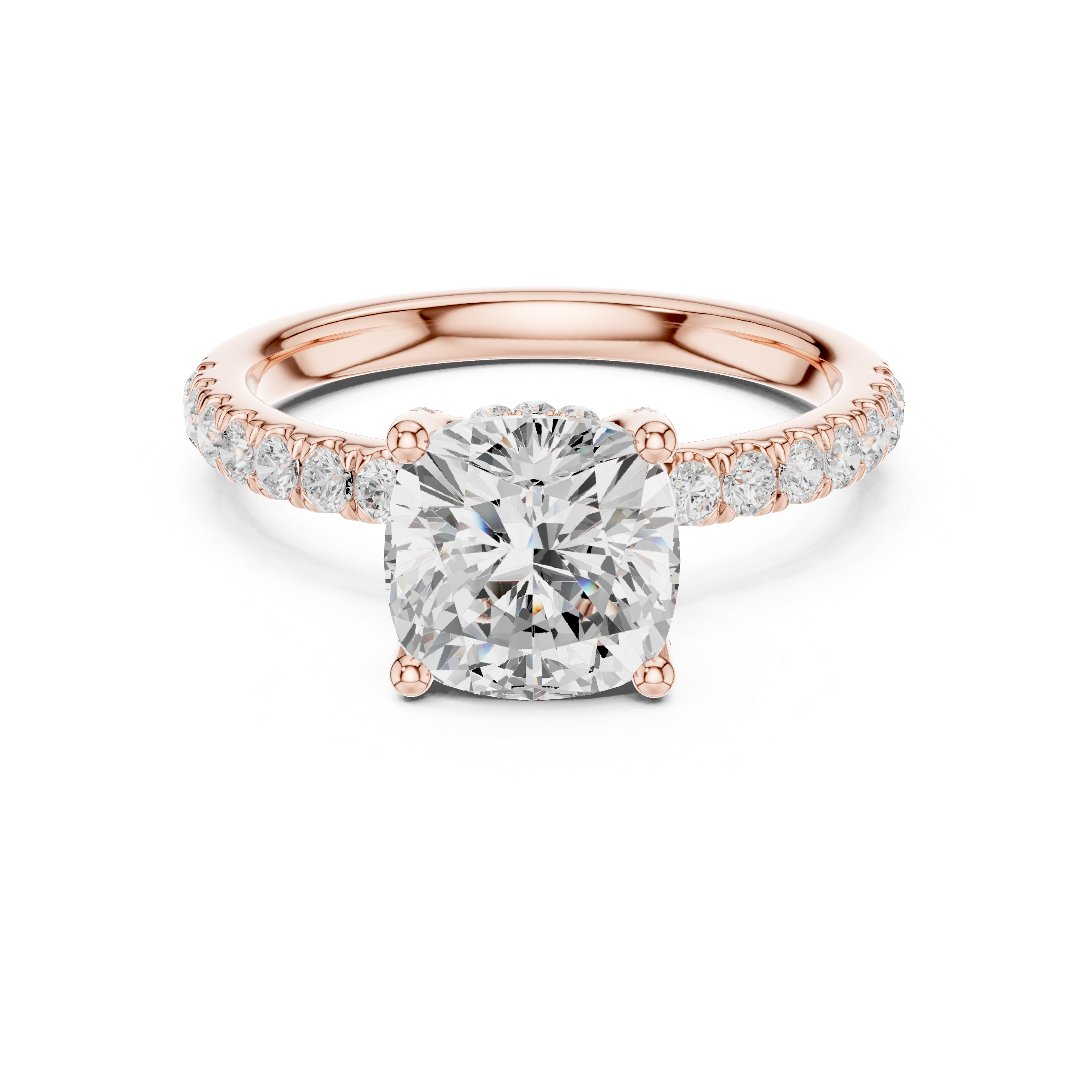 Cushion Cut Pavé Solitaire Engagement Ring with Hidden Diamond Gallery