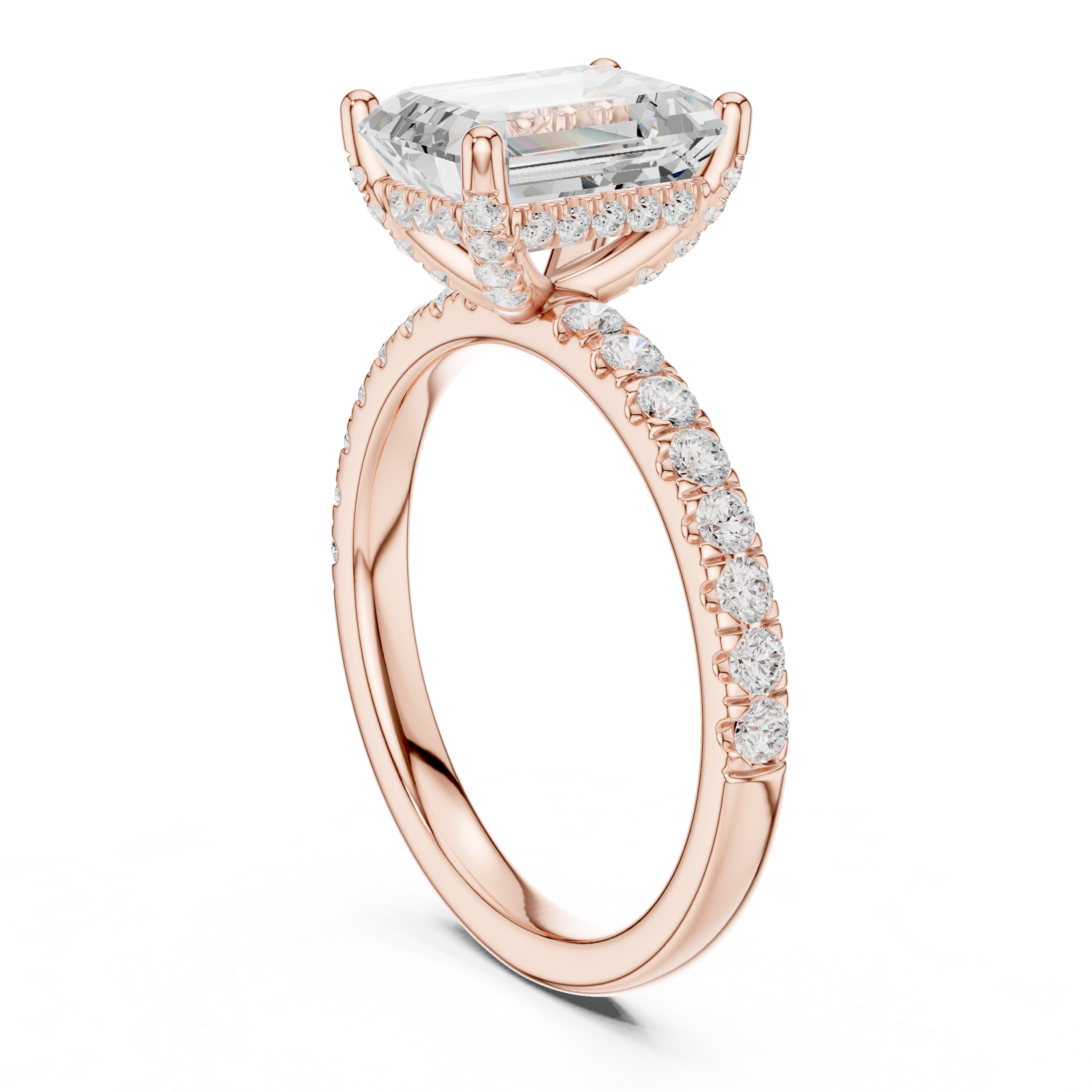 Emerald Cut Pavé Solitaire Engagement Ring with Hidden Diamond Gallery