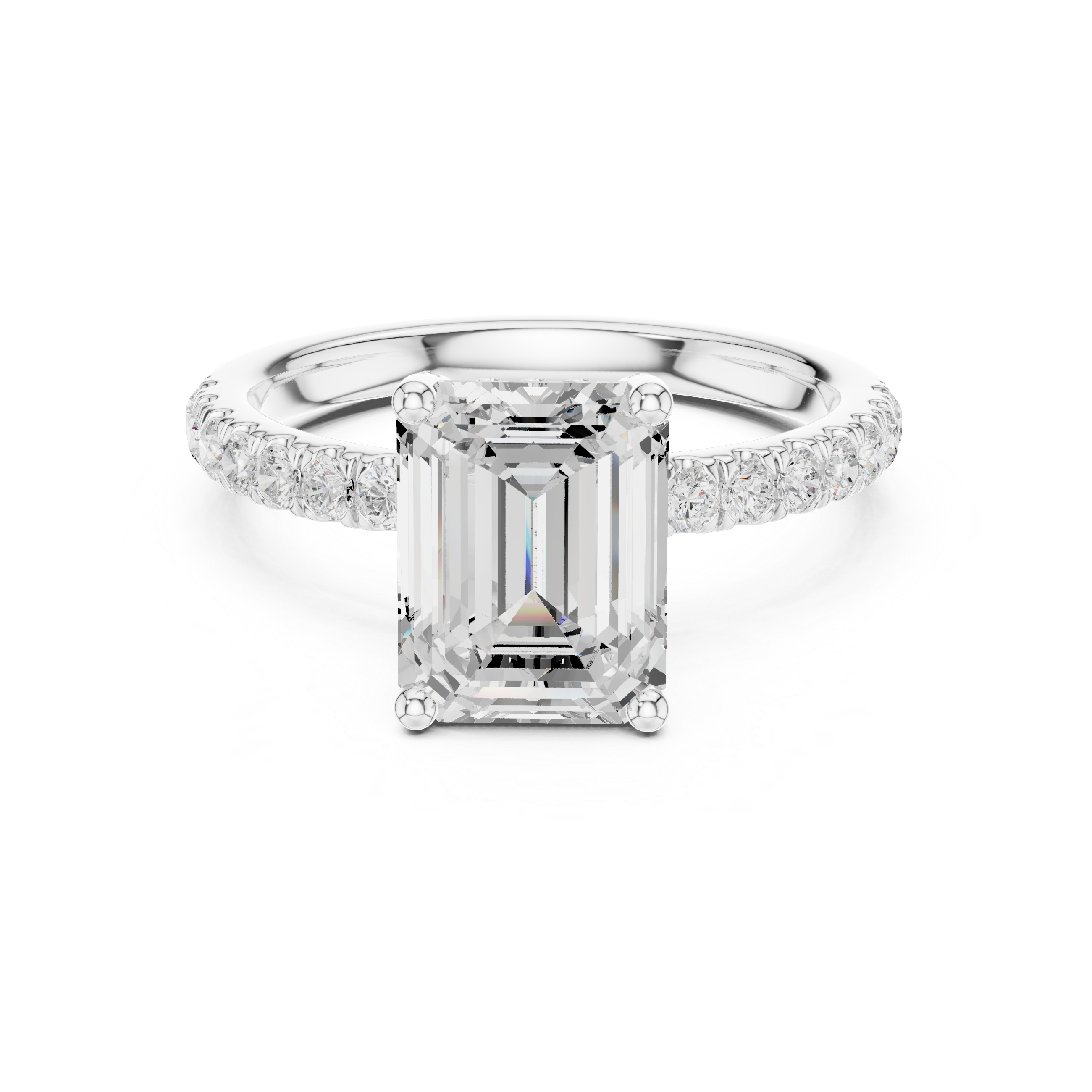 Emerald Cut Pavé Solitaire Engagement Ring with Hidden Diamond Gallery