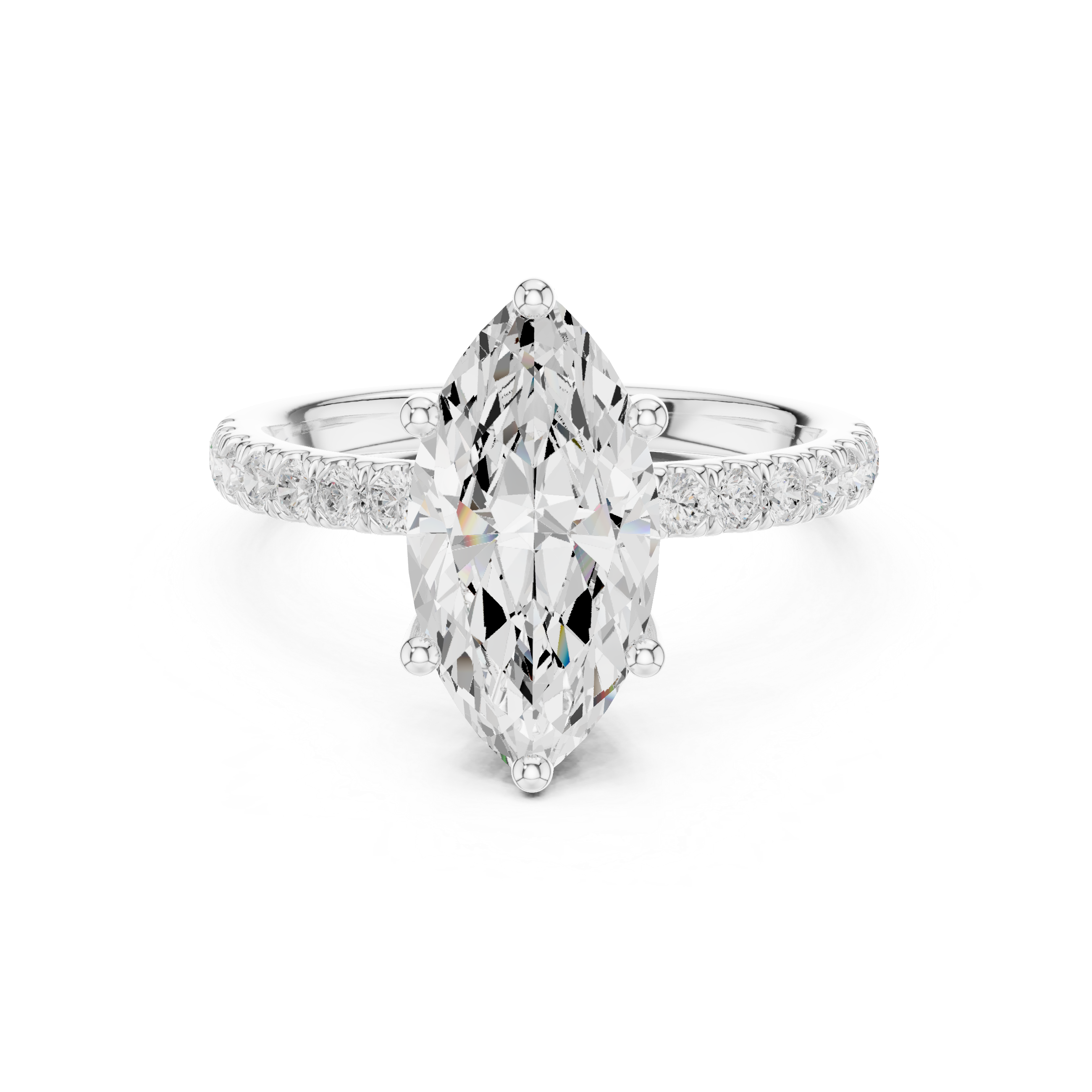 Marquise Cut Pavé Solitaire Engagement Ring with Hidden Diamond Gallery