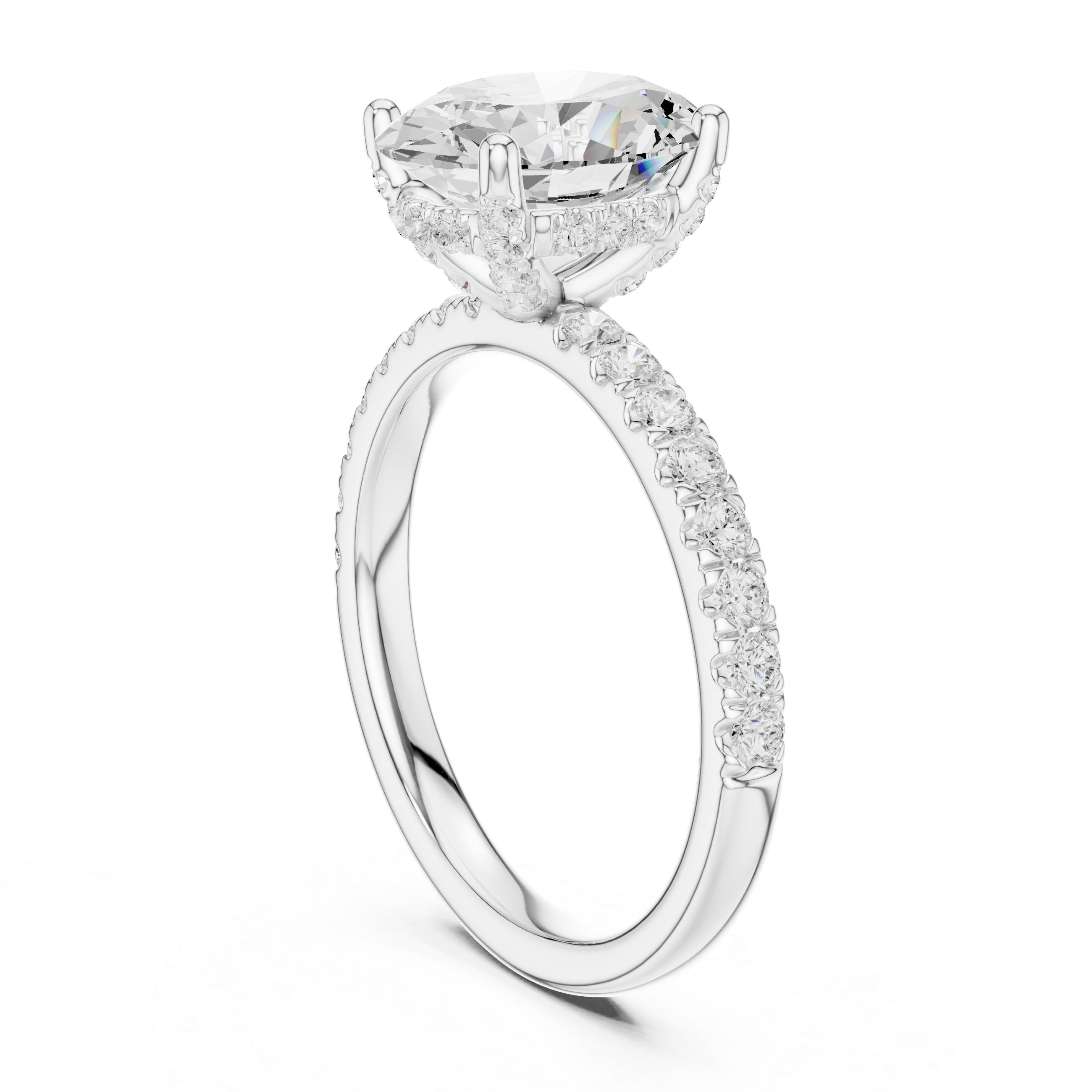 Oval Cut Pavé Solitaire Engagement Ring with Hidden Diamond Gallery