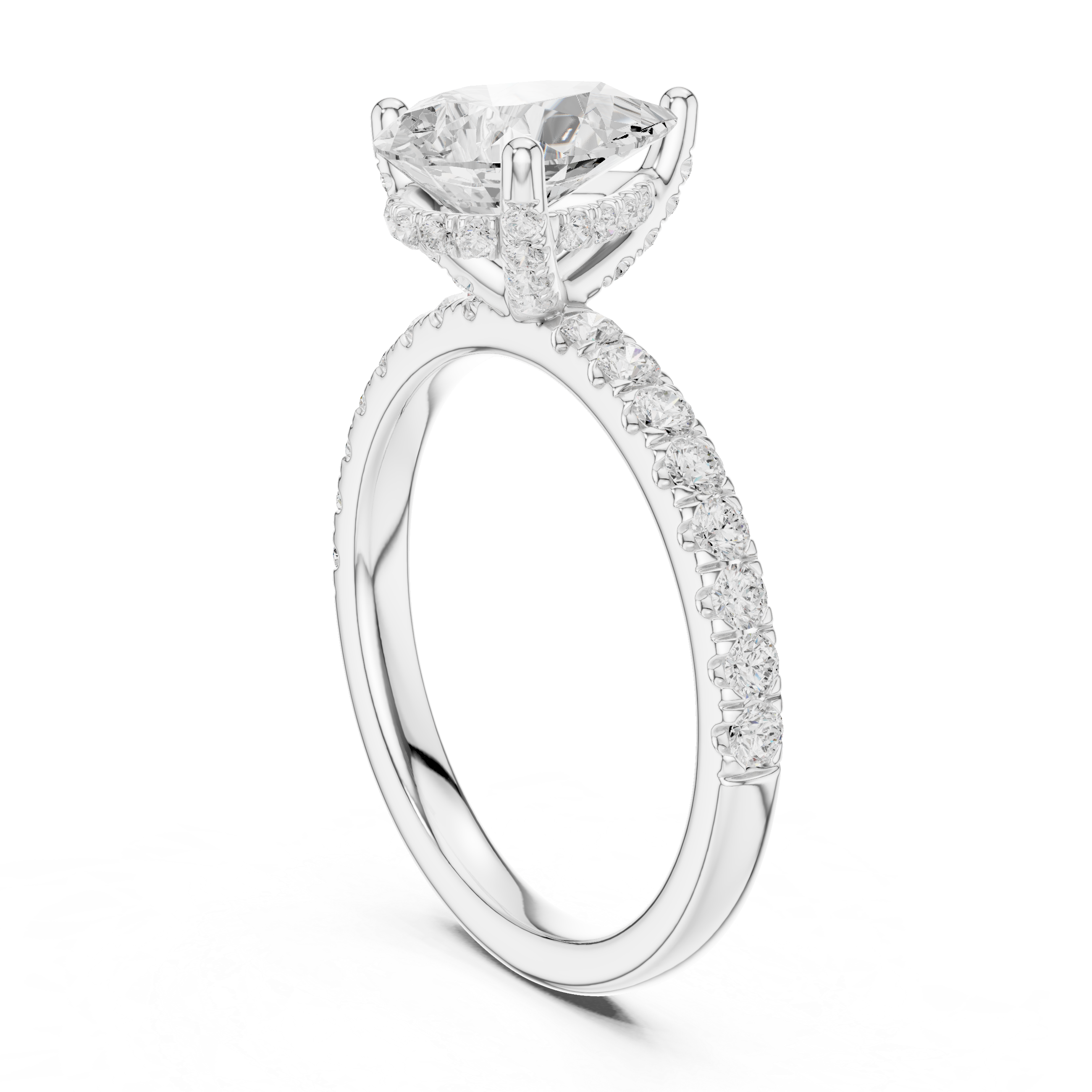 Pear Cut Pavé Solitaire Engagement Ring with Hidden Diamond Gallery