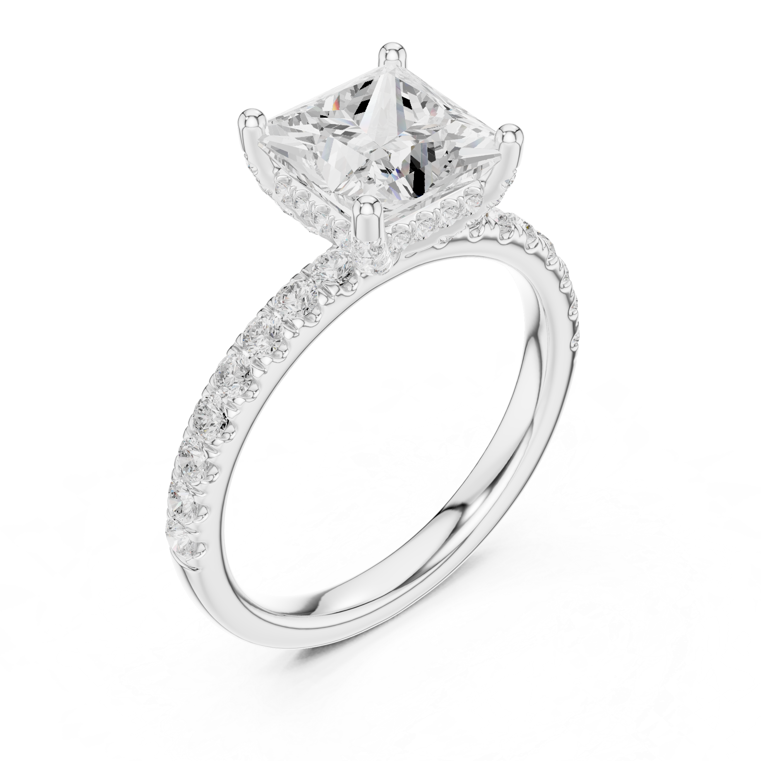 Princess Cut Pavé Solitaire Engagement Ring with Hidden Diamond Gallery