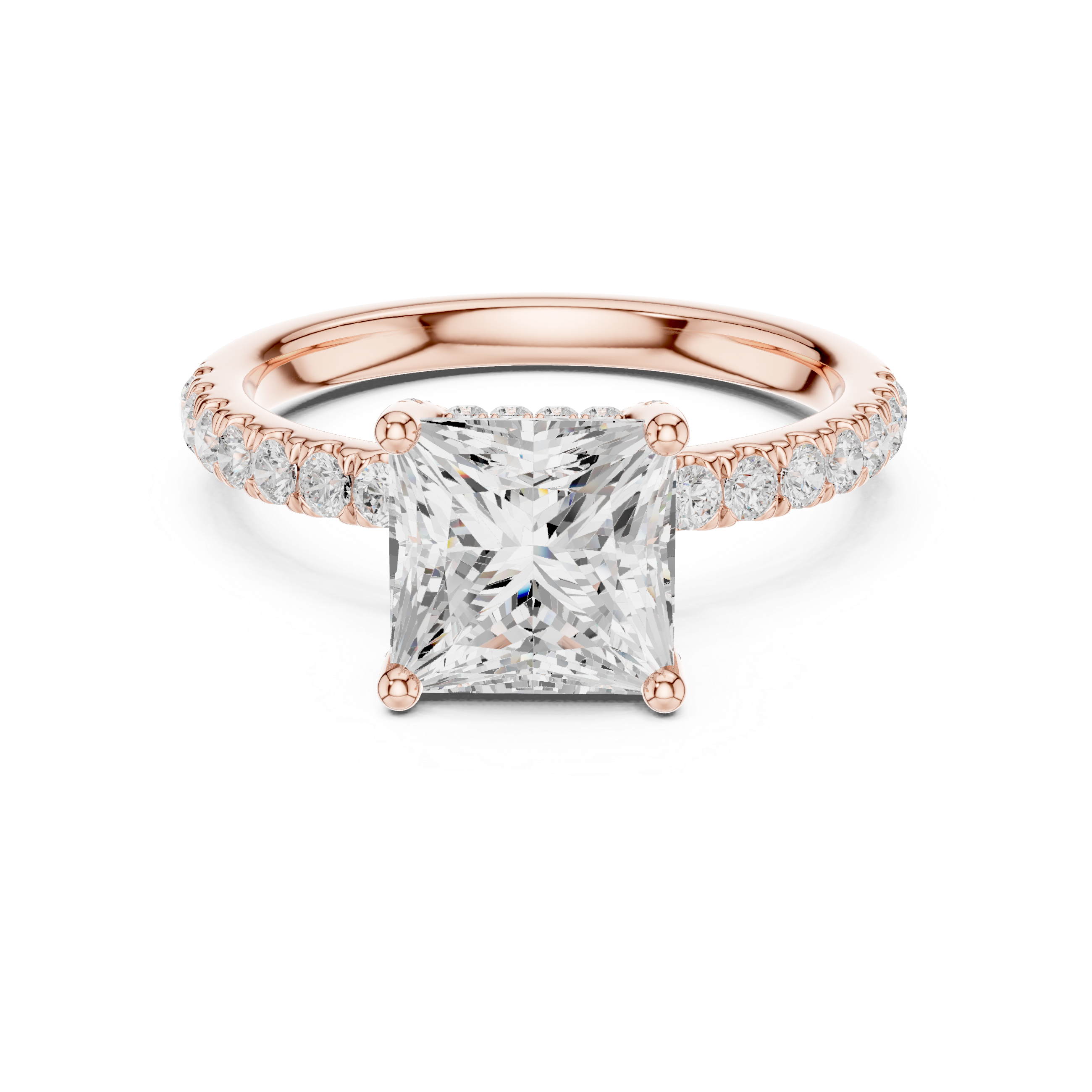 Princess Cut Pavé Solitaire Engagement Ring with Hidden Diamond Gallery