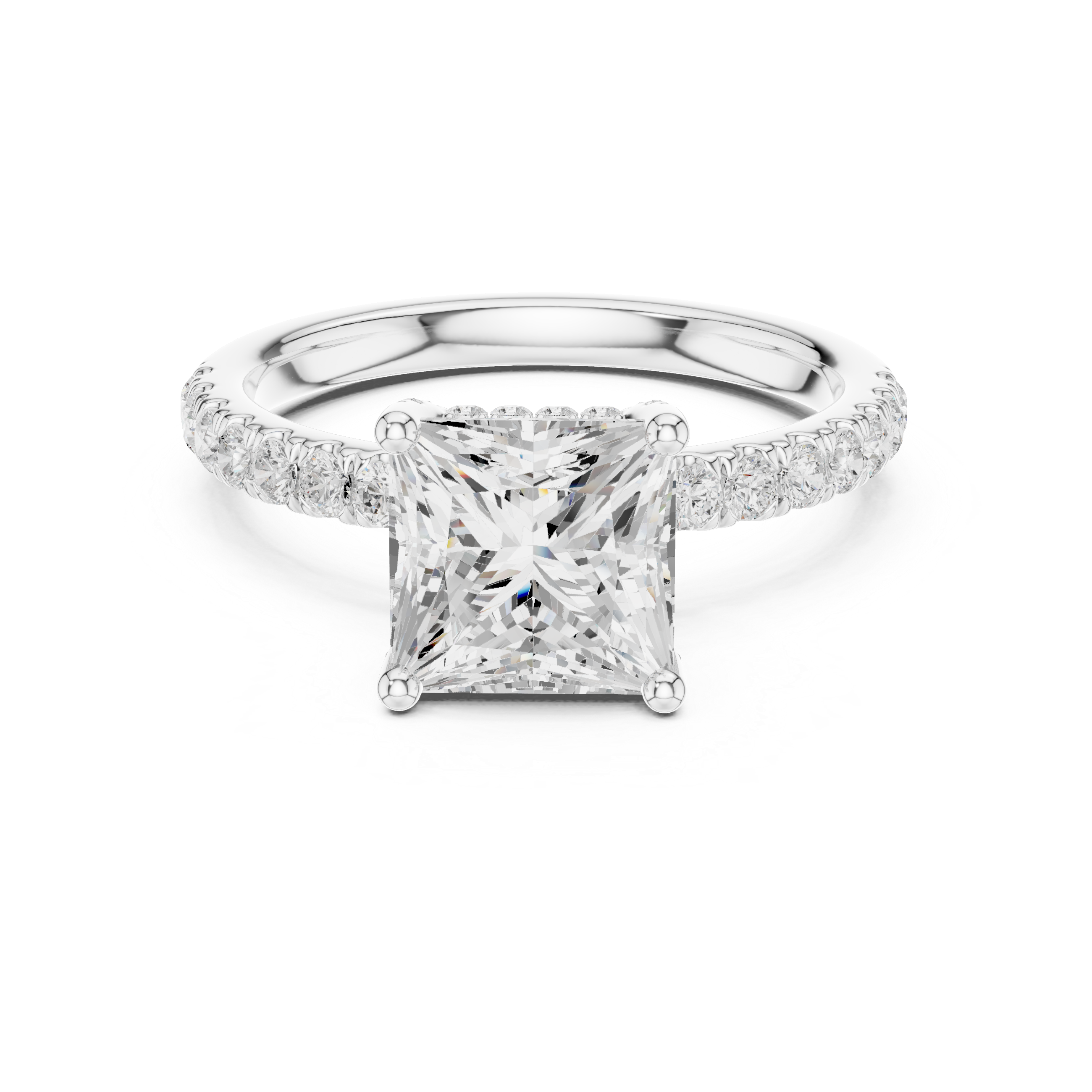 Princess Cut Pavé Solitaire Engagement Ring with Hidden Diamond Gallery