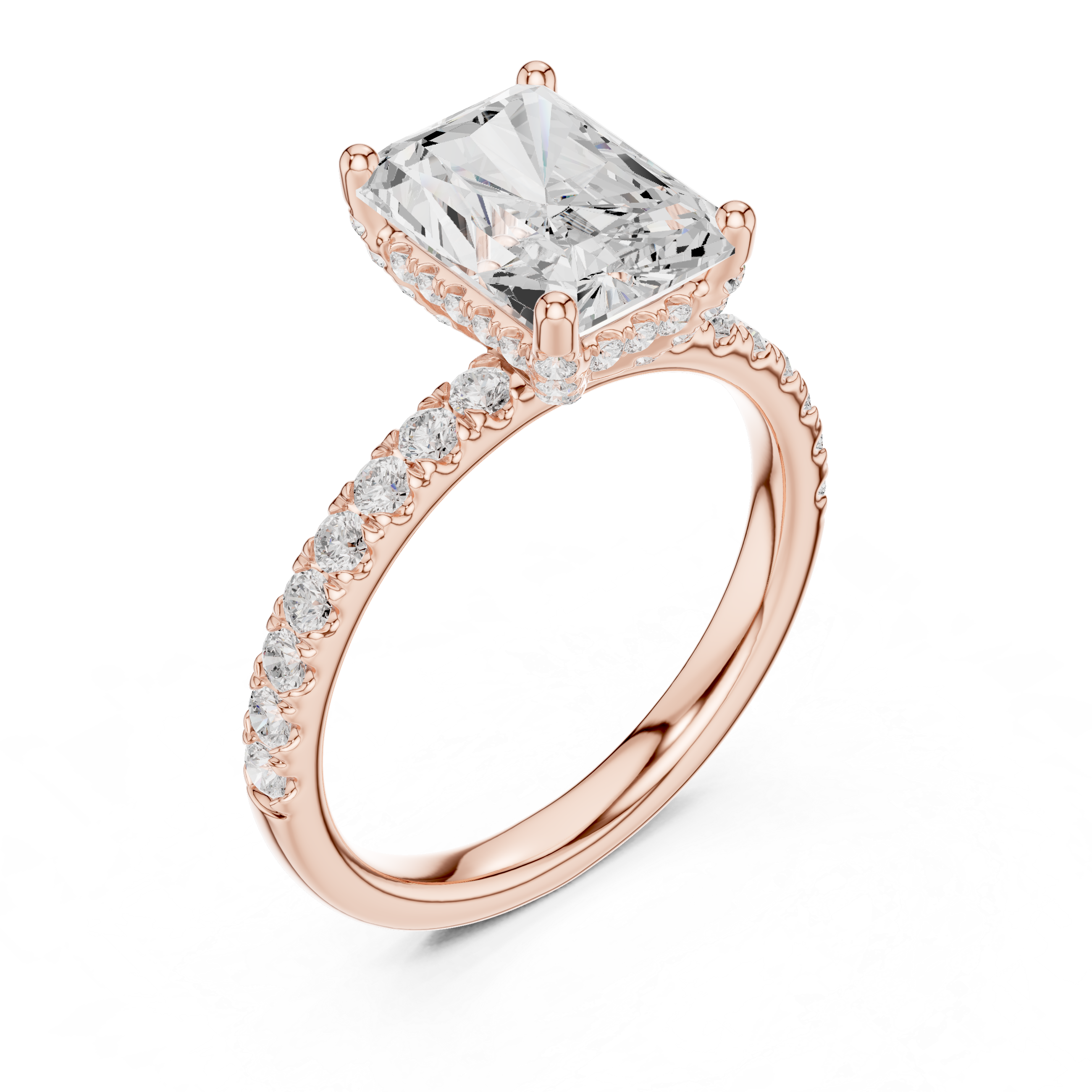 Radiant Cut Pavé Solitaire Engagement Ring with Hidden Diamond Gallery