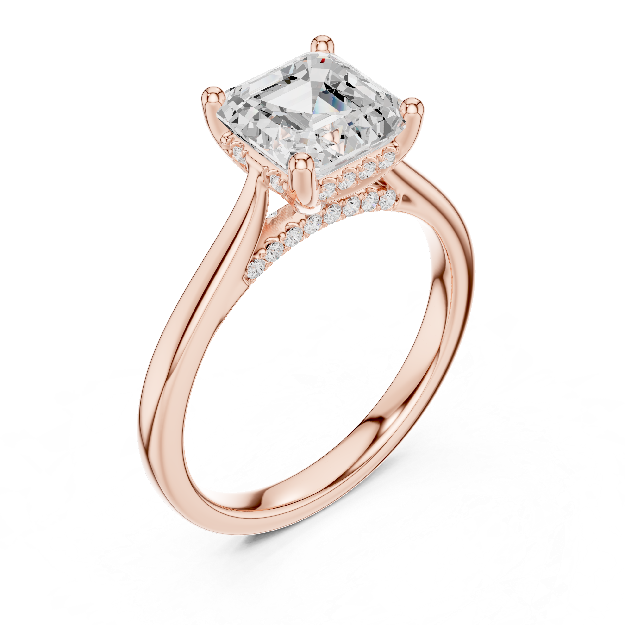 Classic Asscher Cut Solitaire Engagement Ring with Hidden Pavé Detail