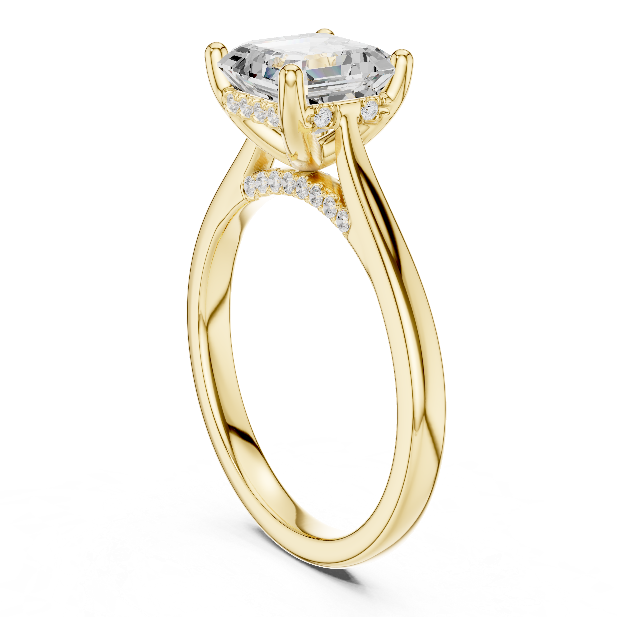 Classic Asscher Cut Solitaire Engagement Ring with Hidden Pavé Detail