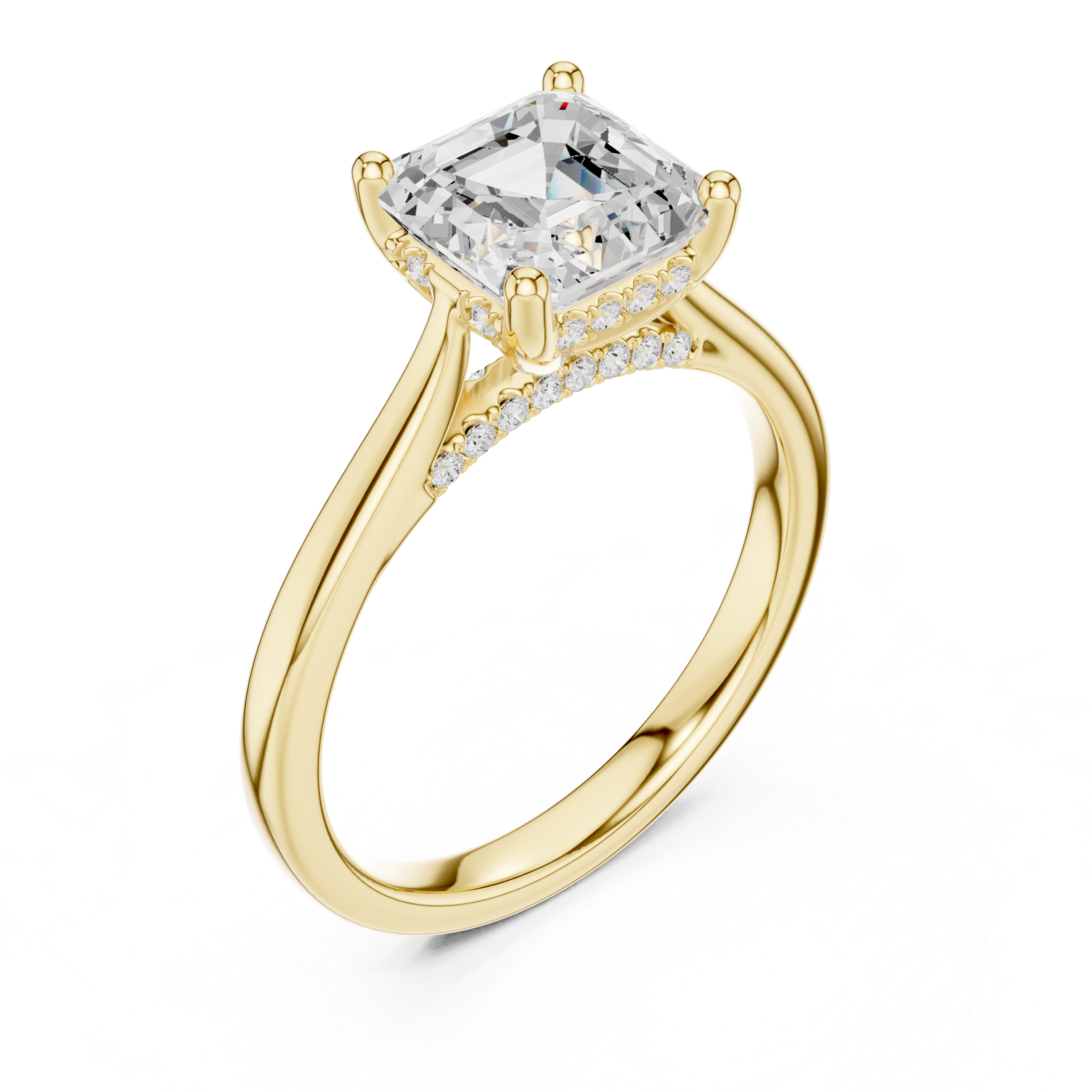 Classic Asscher Cut Solitaire Engagement Ring with Hidden Pavé Detail