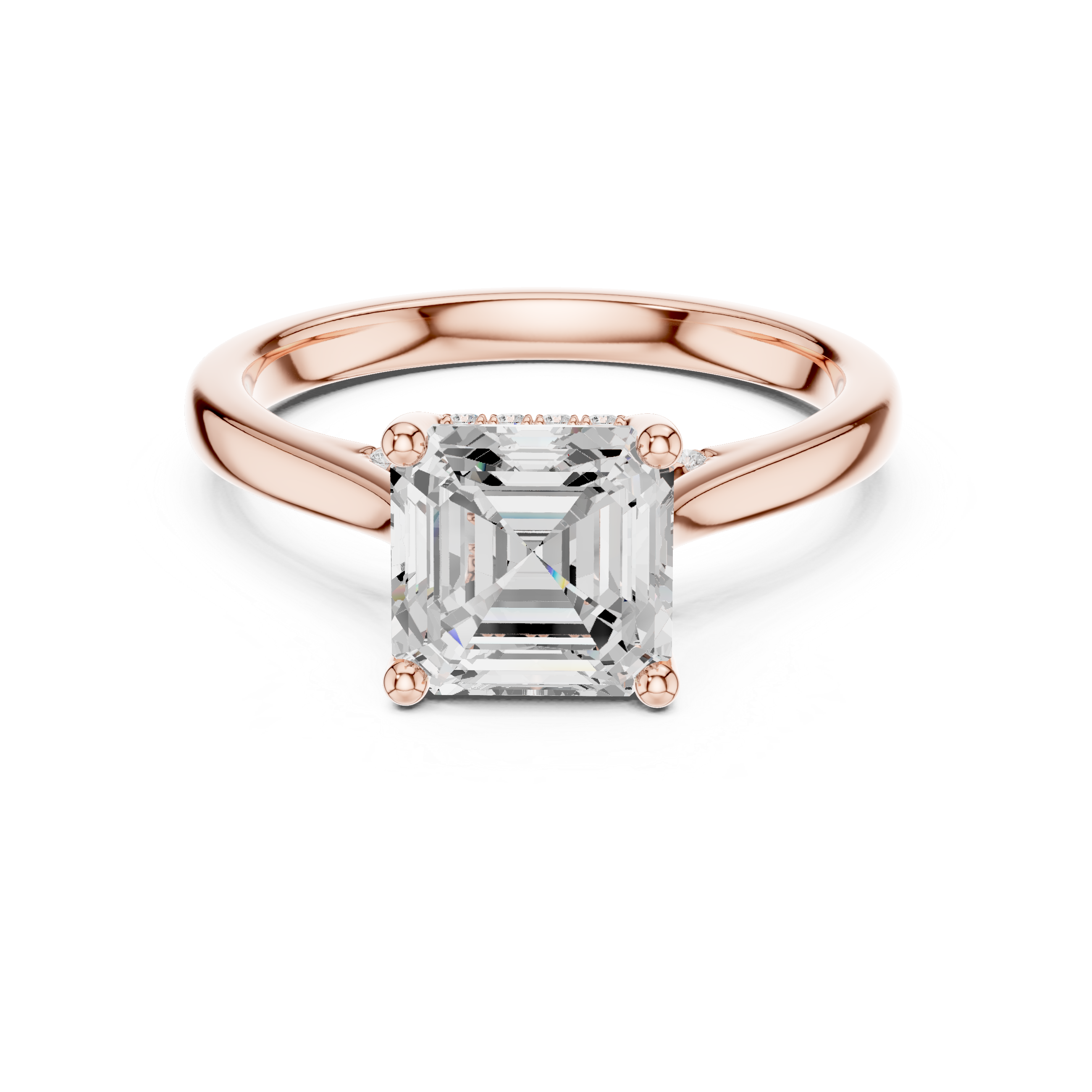 Classic Asscher Cut Solitaire Engagement Ring with Hidden Pavé Detail