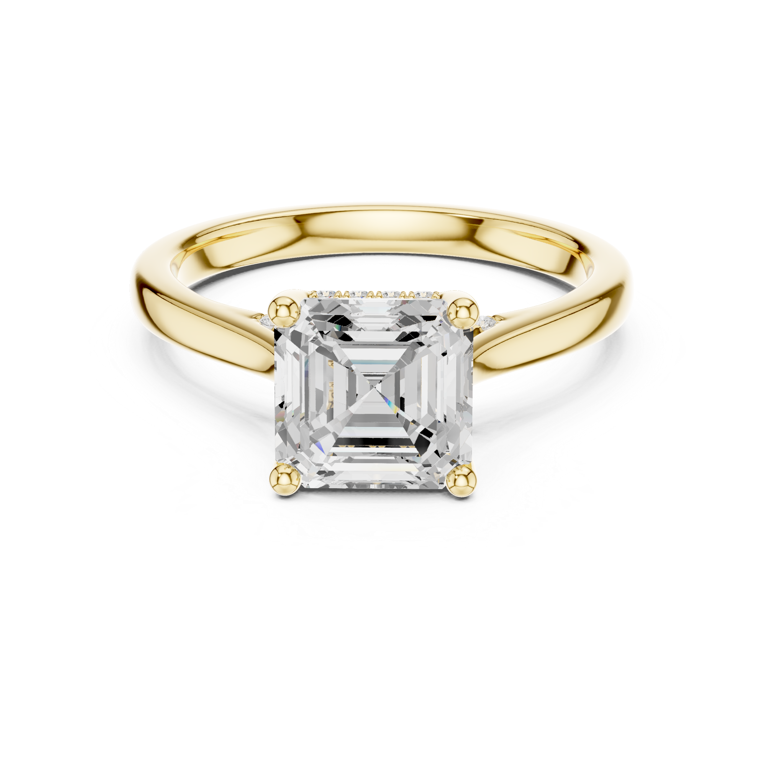 Classic Asscher Cut Solitaire Engagement Ring with Hidden Pavé Detail