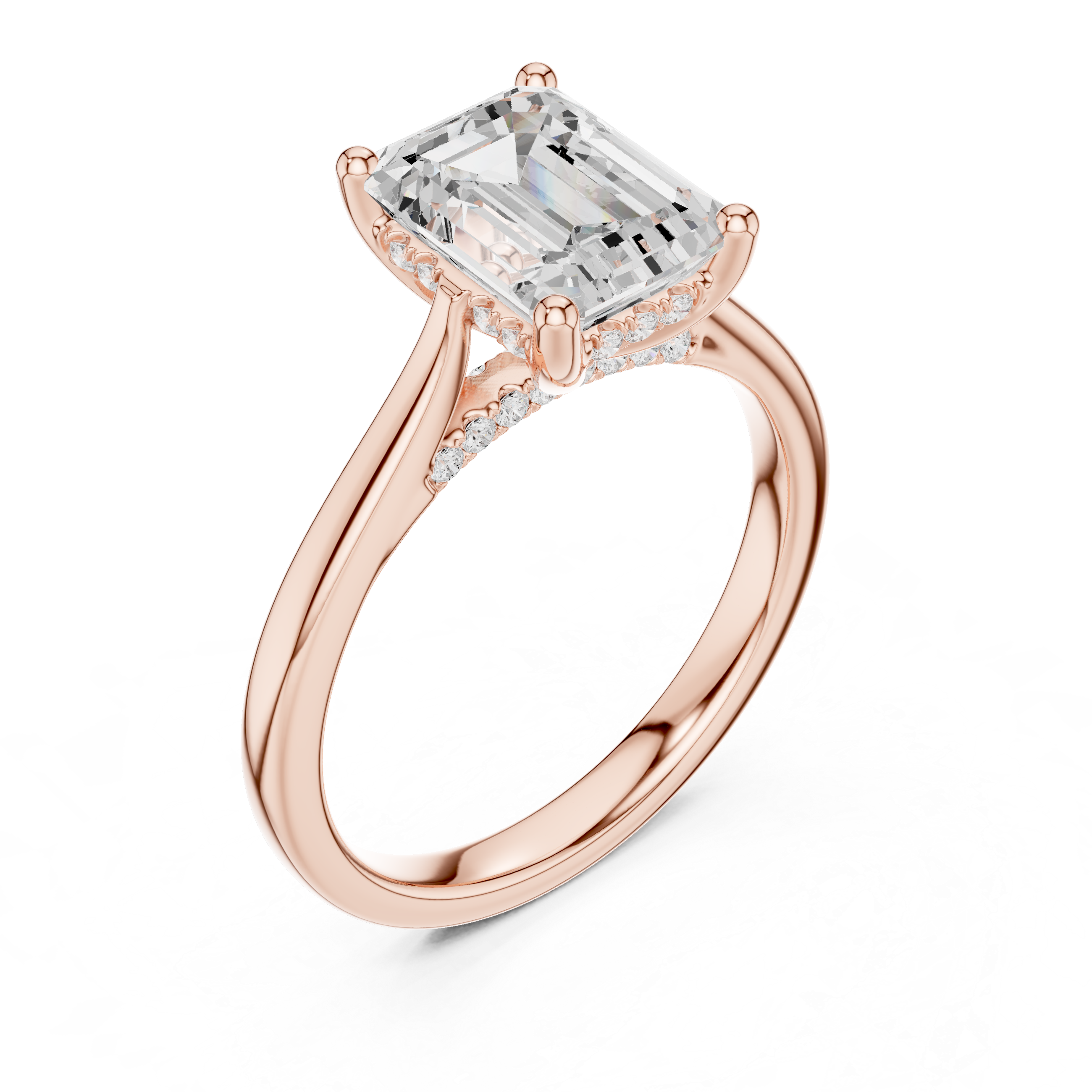 Elegant Emerald Cut Solitaire Engagement Ring with Hidden Pavé Accent