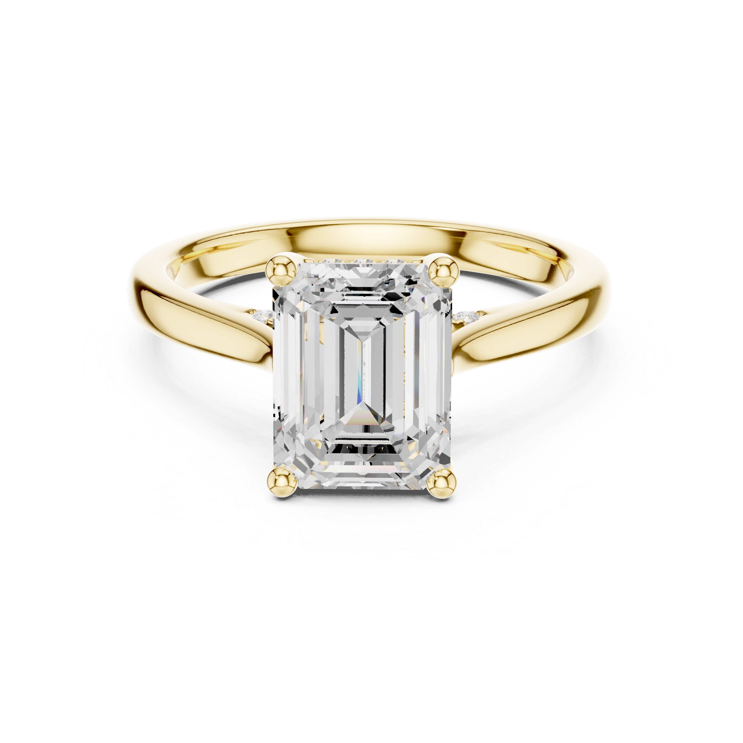 Elegant Emerald Cut Solitaire Engagement Ring with Hidden Pavé Accent