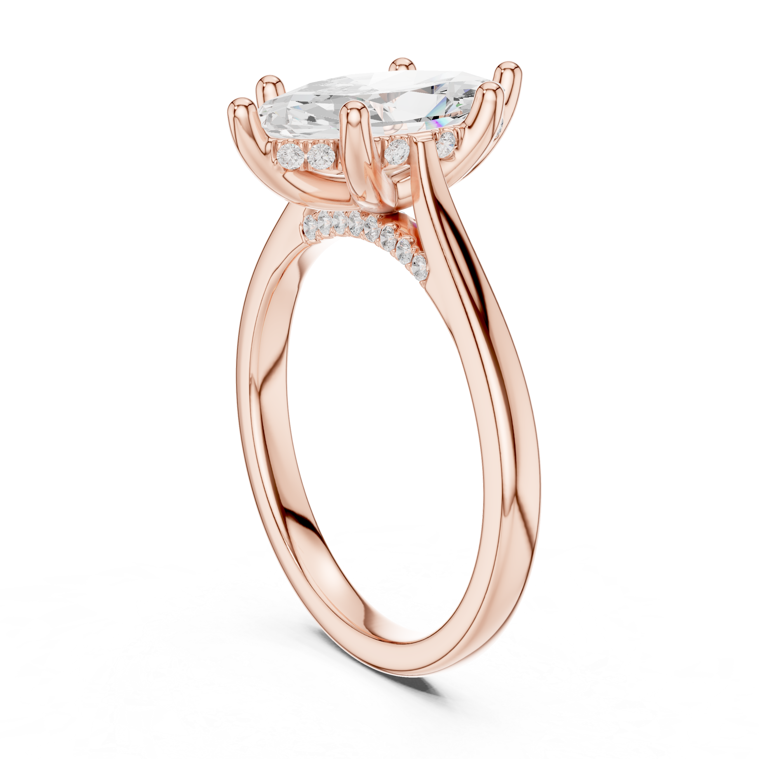 Elegant Marquise Cut Solitaire Engagement Ring with Hidden Pavé Gallery